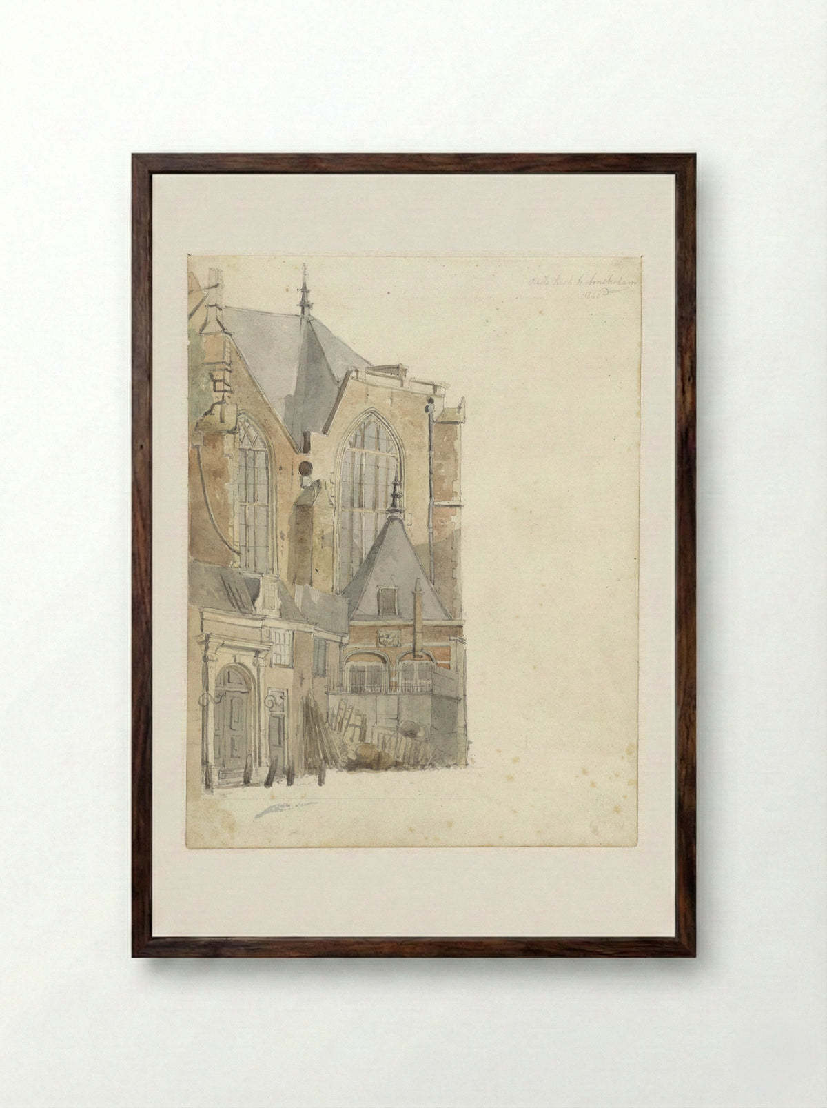 De Oude Kerk te Amsterdam - Johan Adolph Rust - Framed Print Dark Wood