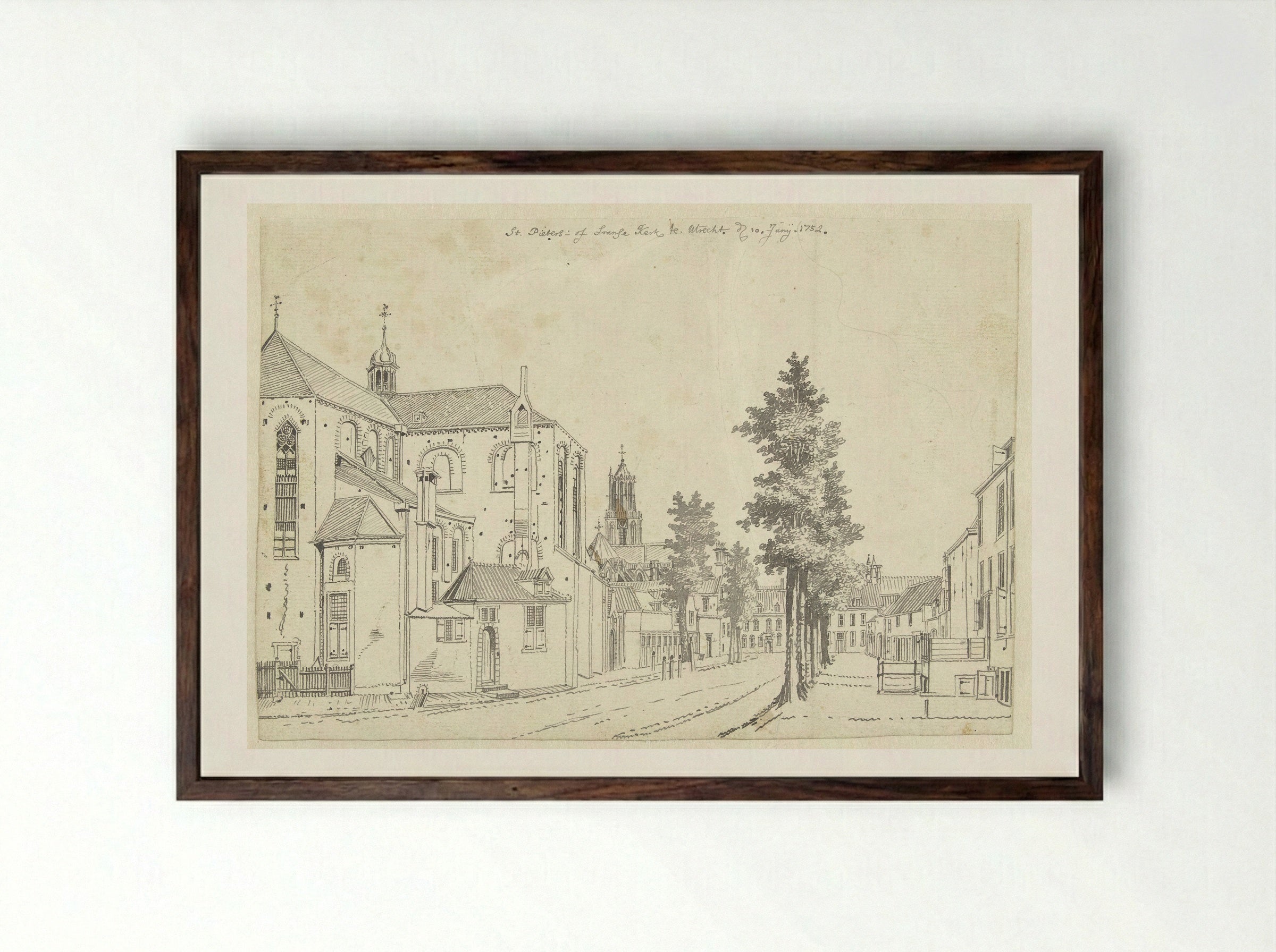 De Pieterskerk te Utrecht - Jan de Beijer - Framed Print Dark Wood