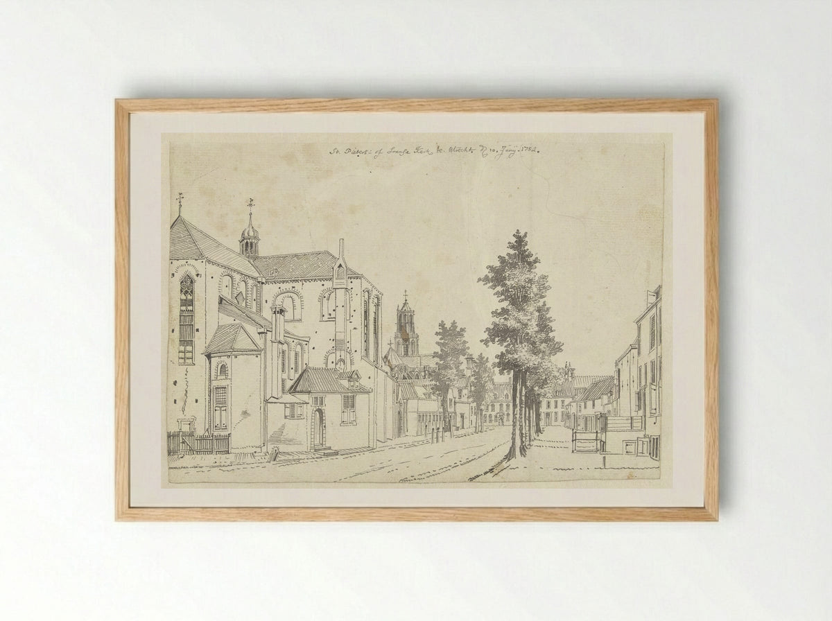 De Pieterskerk te Utrecht - Jan de Beijer - Framed Print Wood