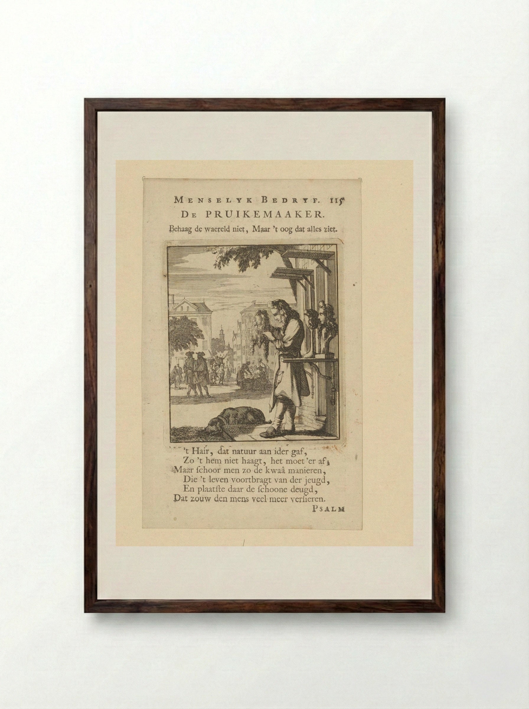 De Pruikemaaker (The Wigmaker) - Cornelis van der Sys - Framed Print Dark Wood