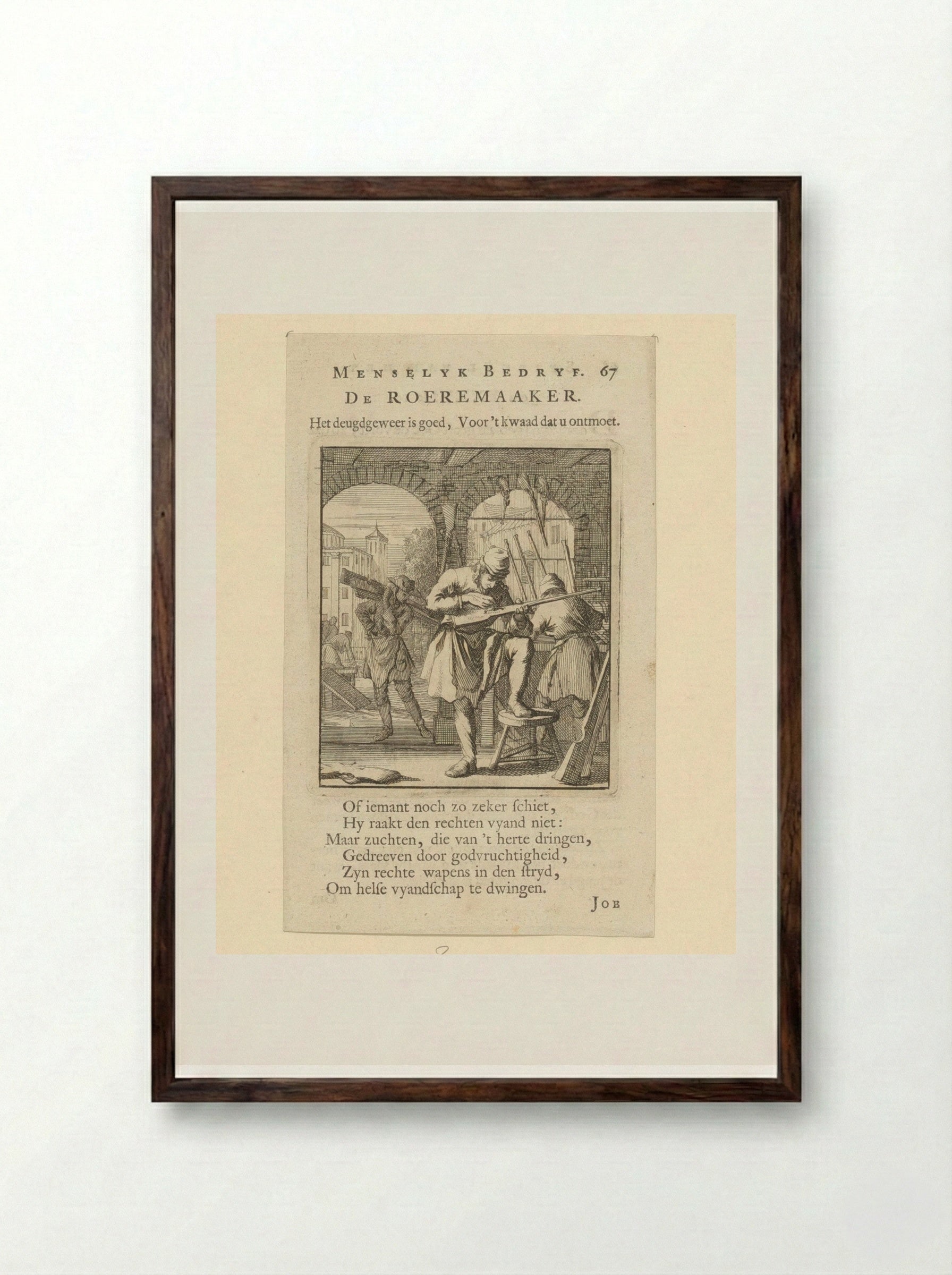 De Roeremaaker (The Gunsmith) - Cornelis van der Sys - Framed Print Dark Wood