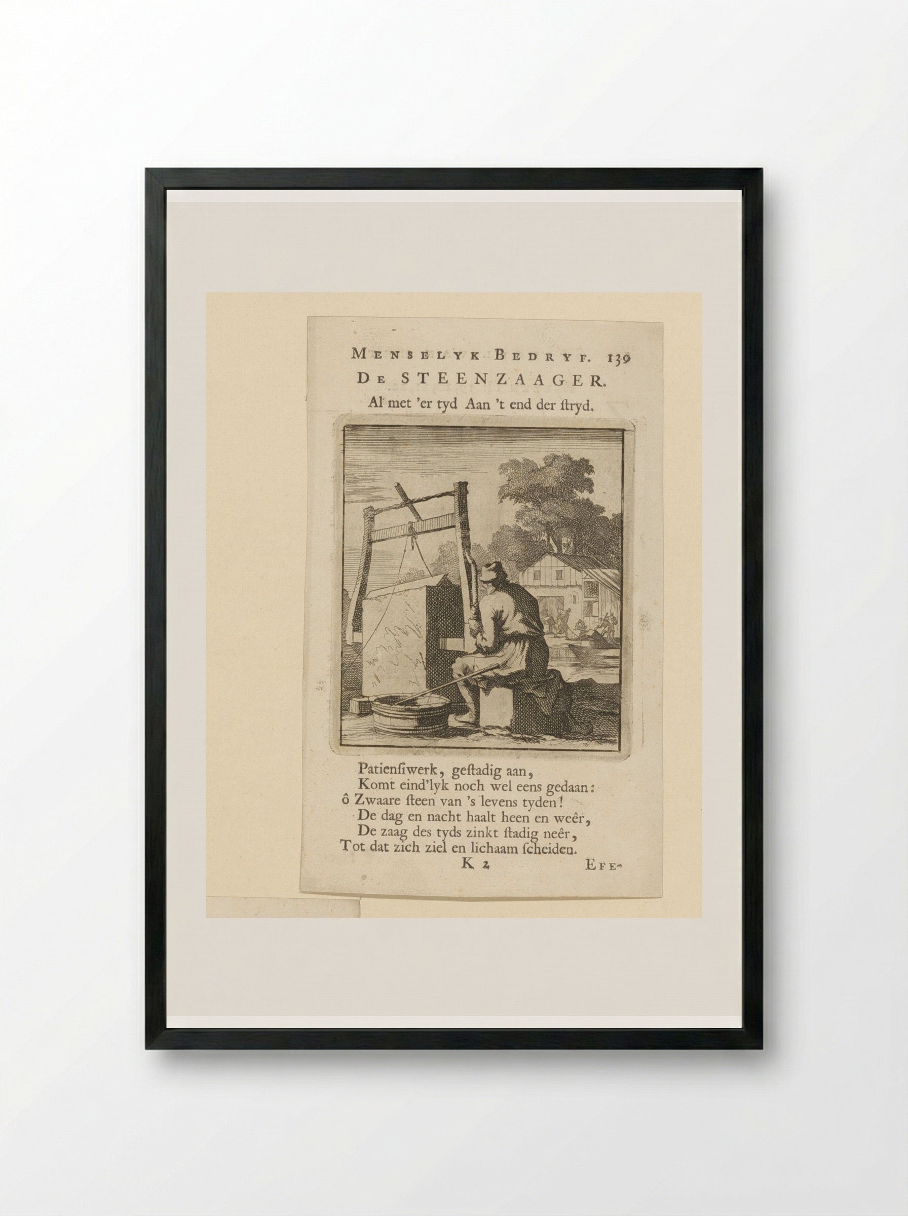 De Steenzaager (The Stone Sawyer) - Cornelis van der Sys - Framed Print Black