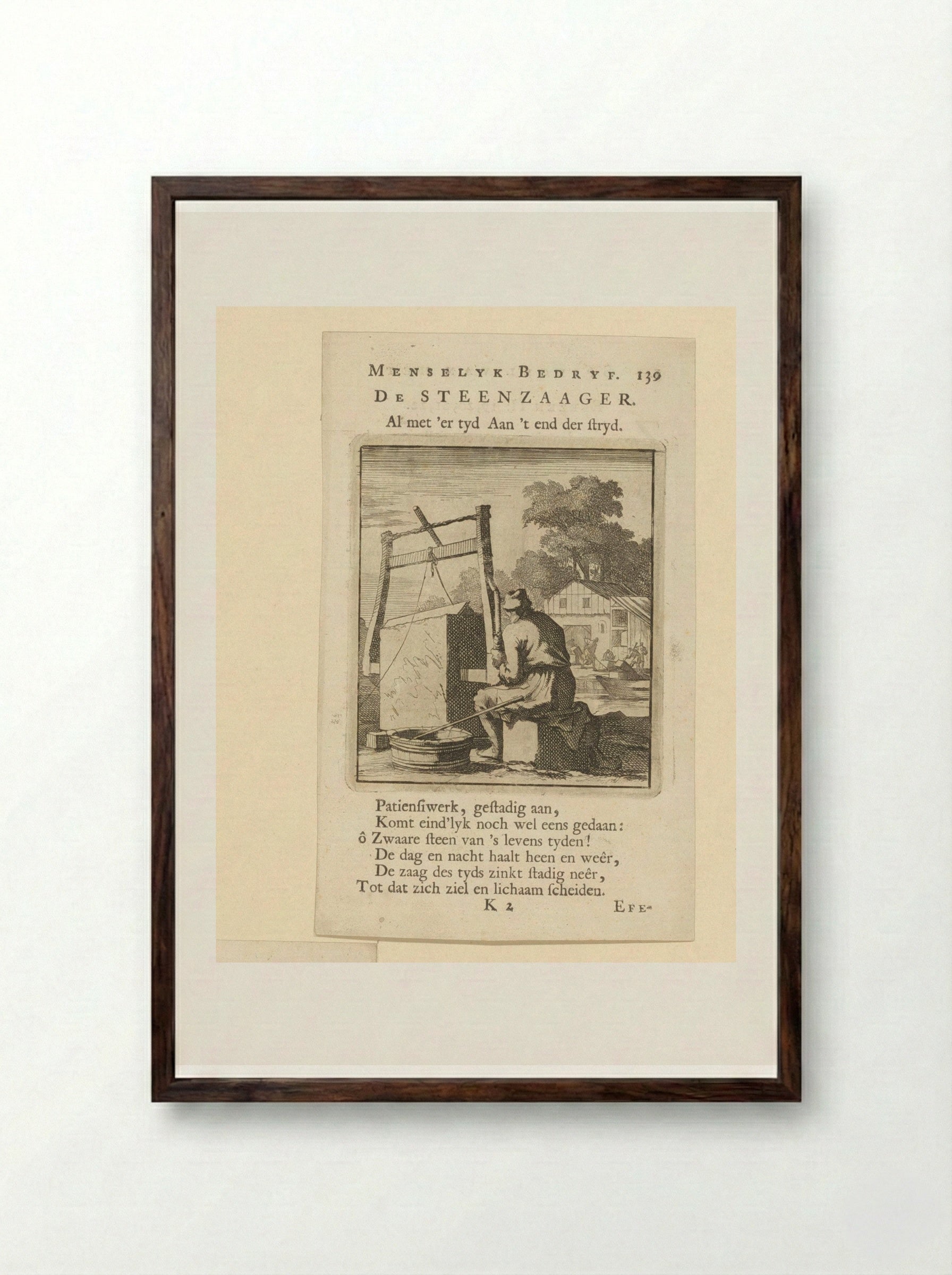 De Steenzaager (The Stone Sawyer) - Cornelis van der Sys - Framed Print Dark Wood
