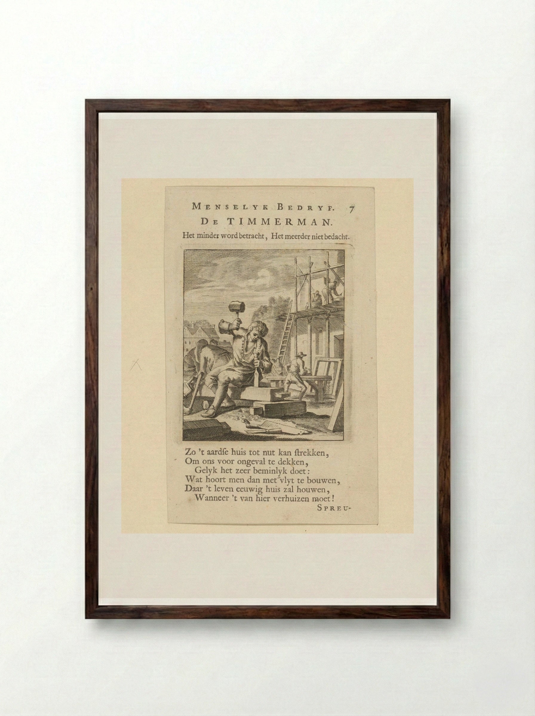 De Timmerman (The Carpenter) - Cornelis van der Sys - Framed Print Dark Wood