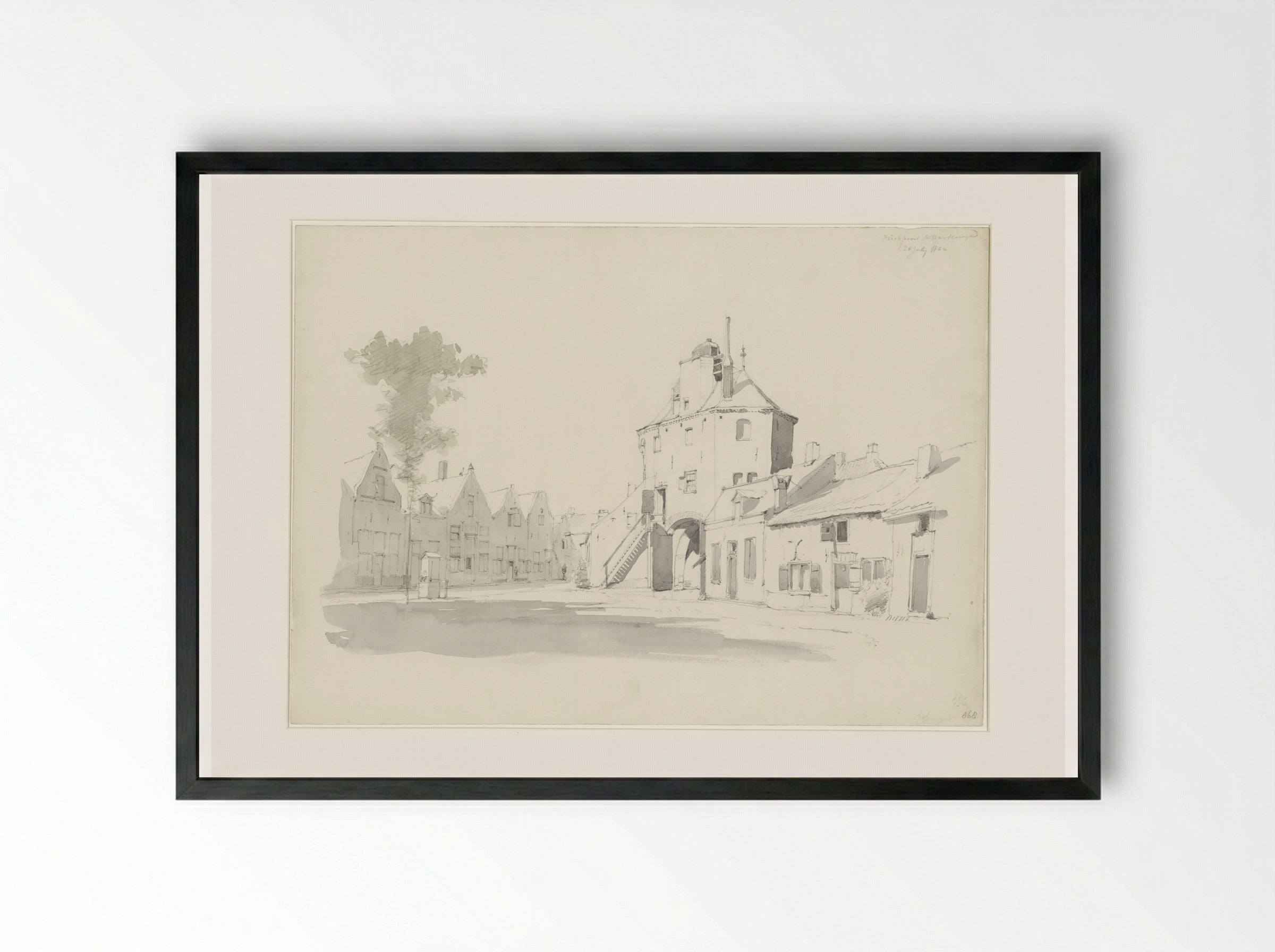 De Vispoort te Harderwijk - Cornelis Springer - Framed Print Black