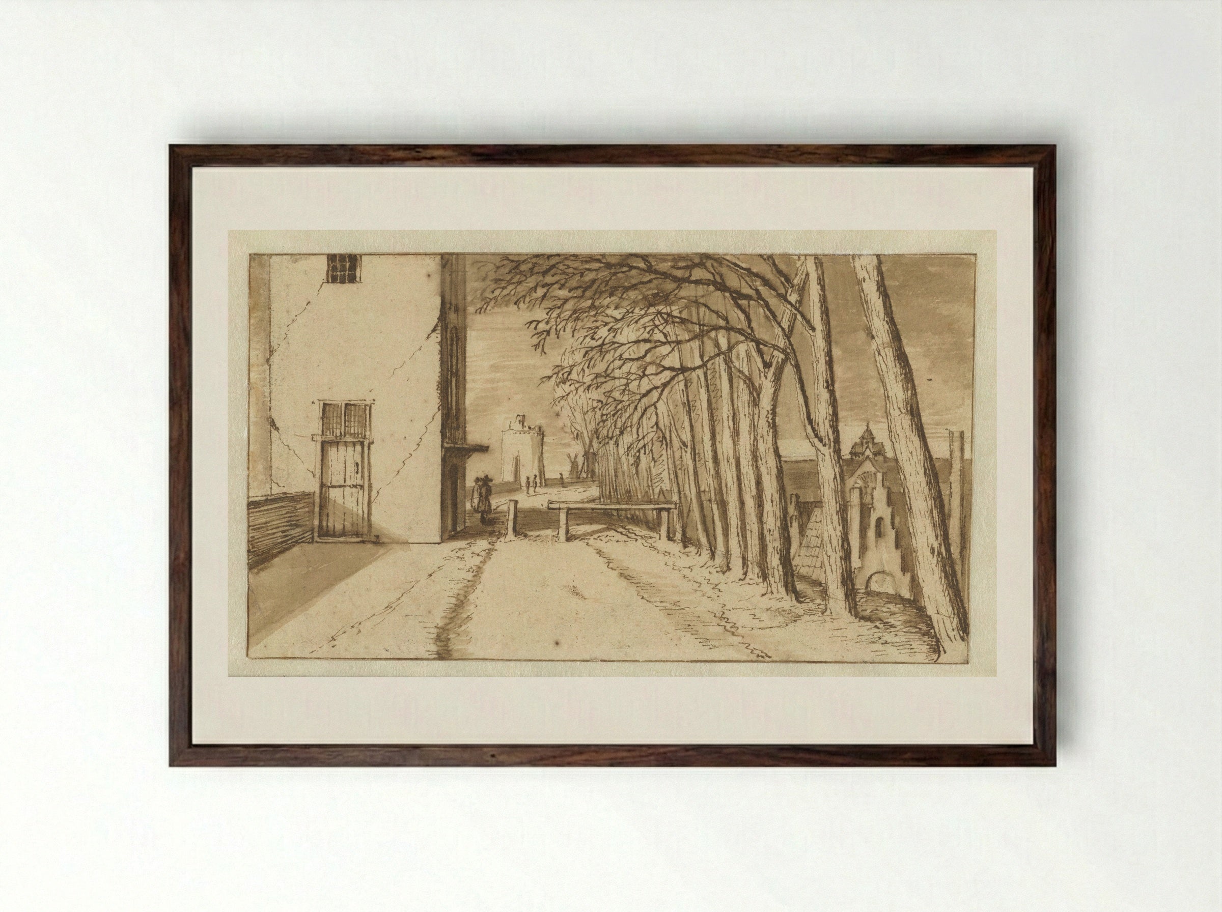 De Wal van Utrecht met de Mariakerk in het verschiet - Abraham Rutgers - Framed Print Dark Wood