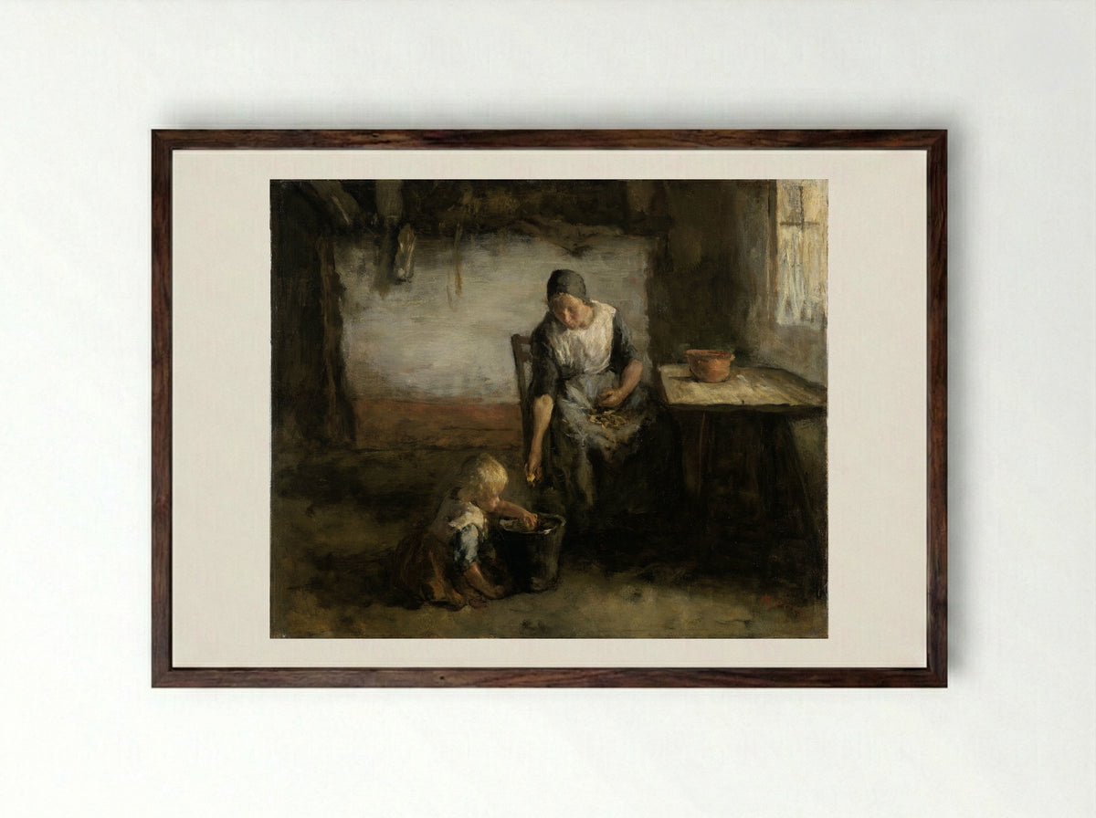 De aardappelschilster - Jacob Simon Hendrik Kever - Framed Print Dark Wood