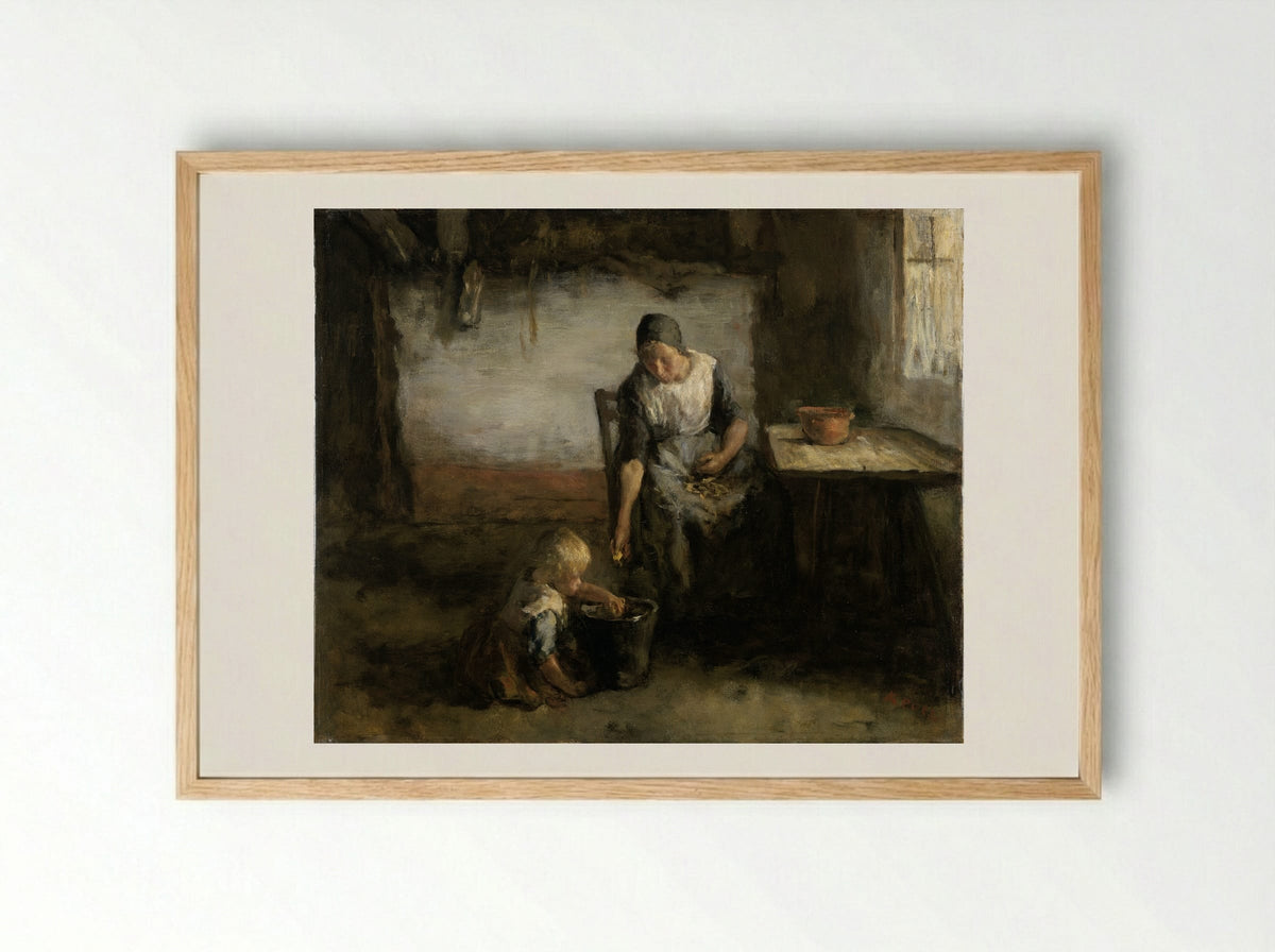 De aardappelschilster - Jacob Simon Hendrik Kever - Framed Print Wood