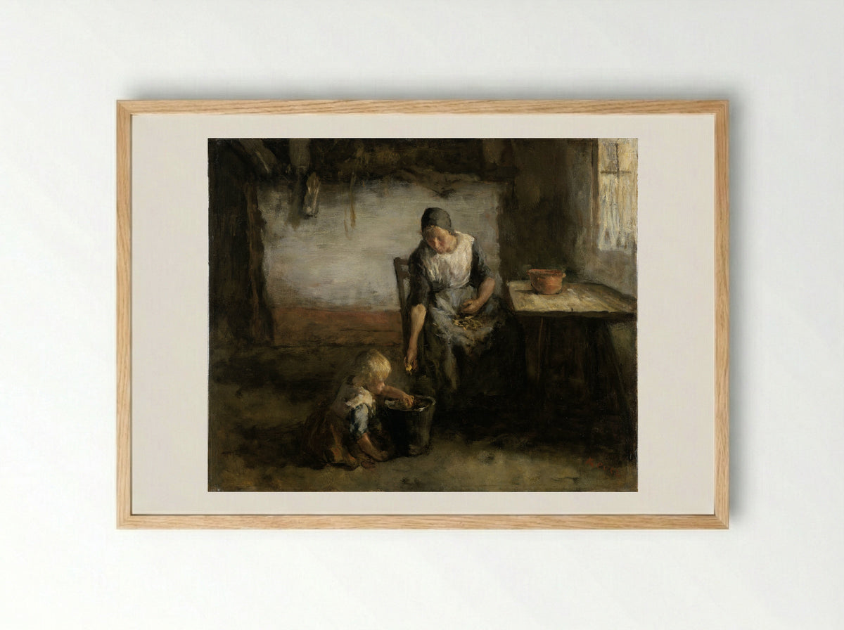 De aardappelschilster - Jacob Simon Hendrik Kever - Framed Print Wood