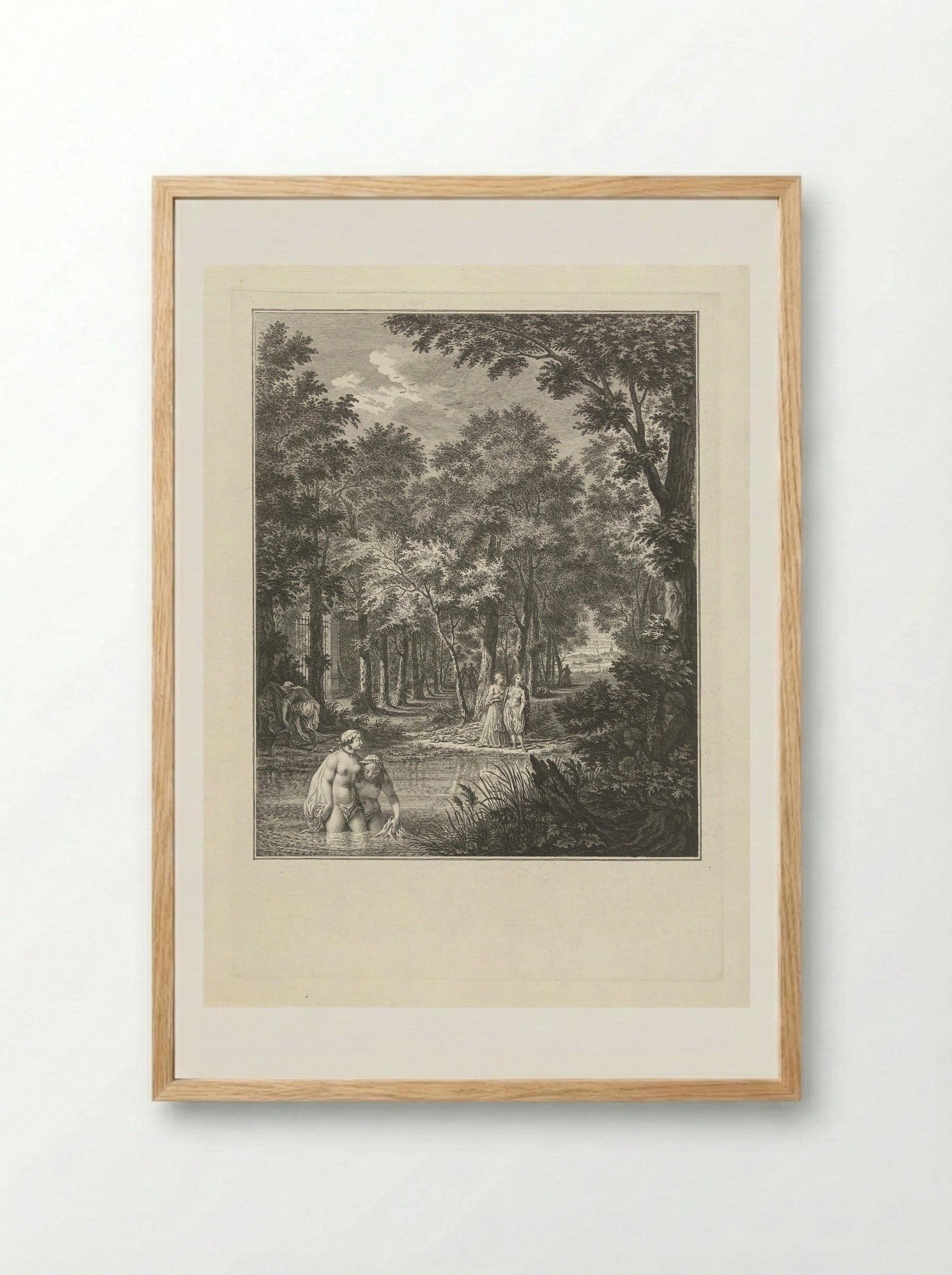 De badende juffers bespied - Simon Fokke - Framed Print Wood