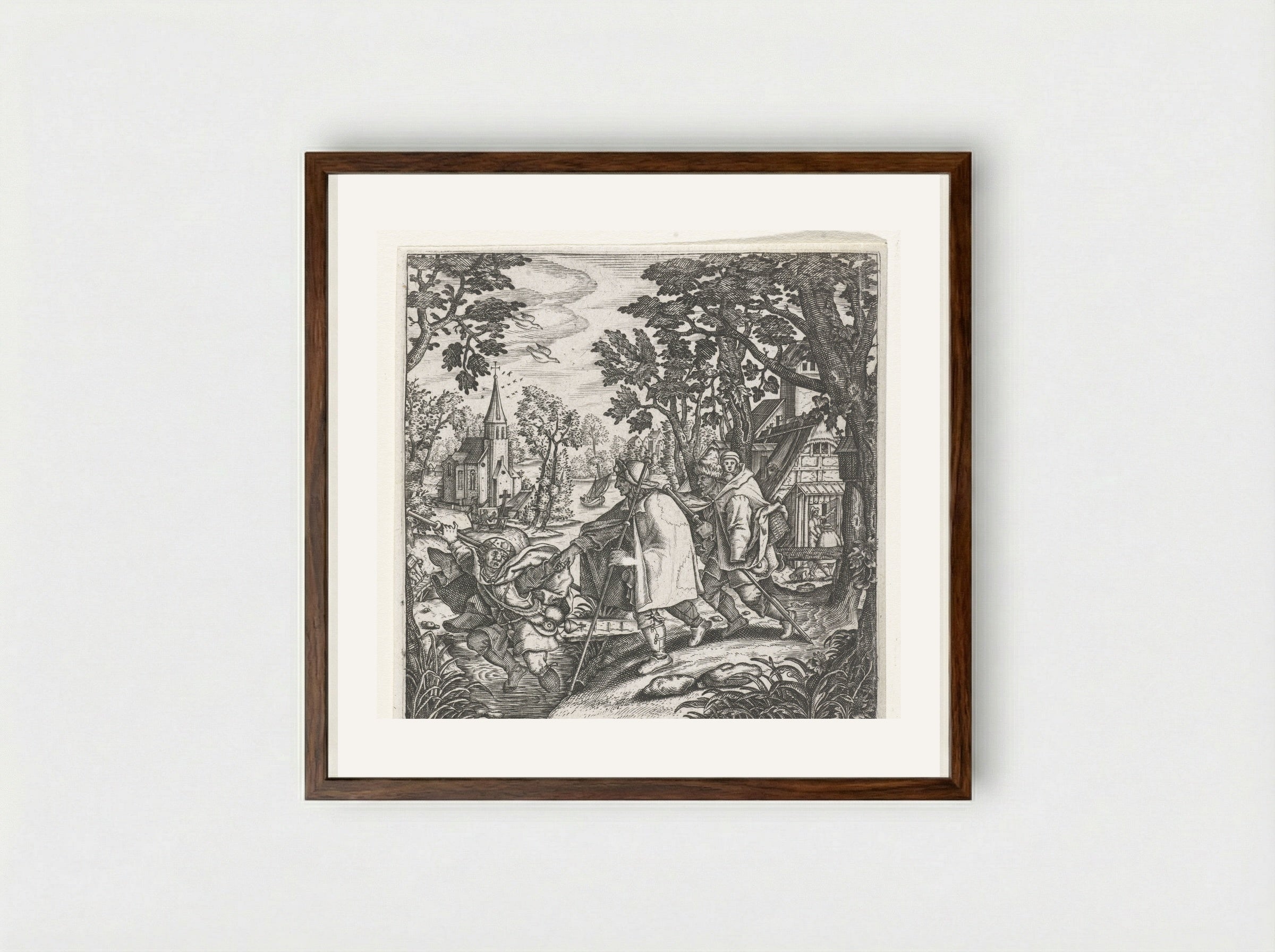 De blinde leidt de blinde - Johann Theodor de Bry - Framed Print Dark Wood
