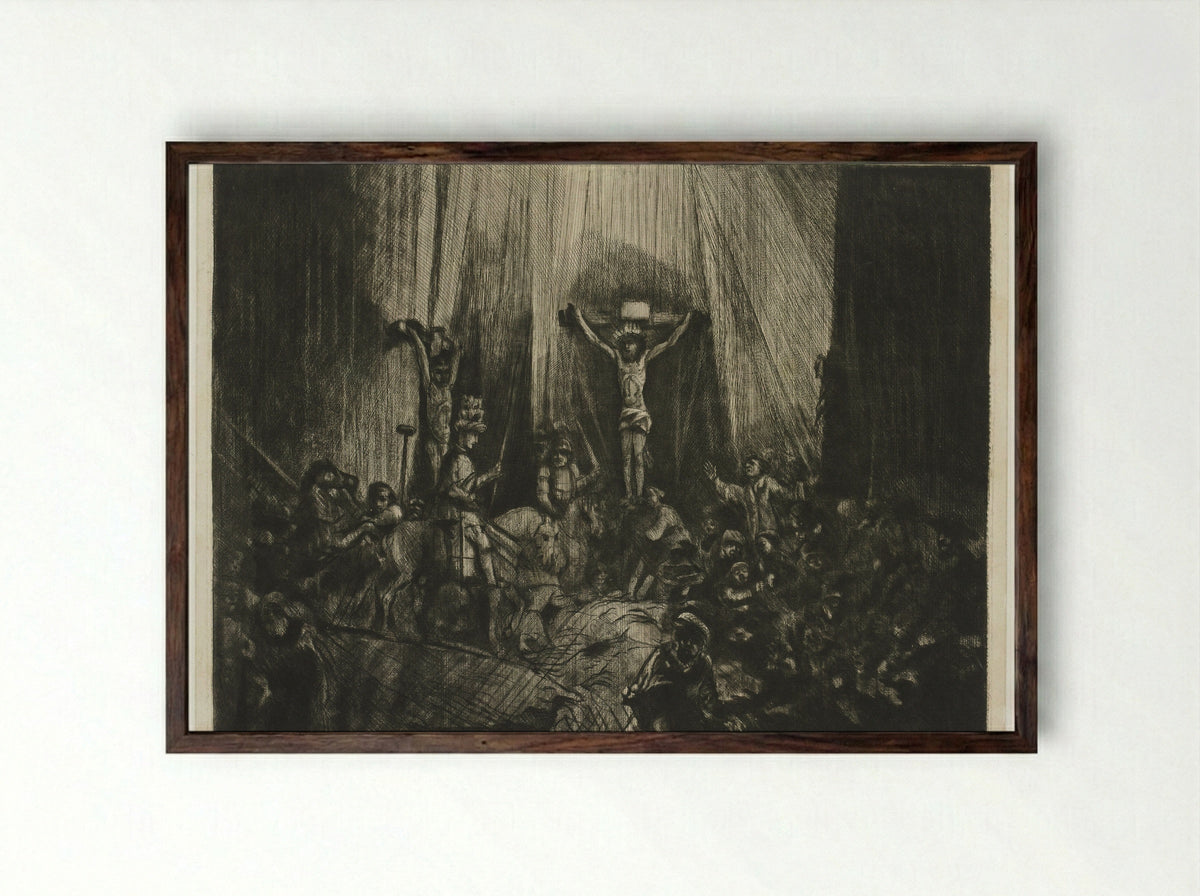 De drie kruisen (The Three Crosses) - George Bickham (II) - Framed Print Dark Wood
