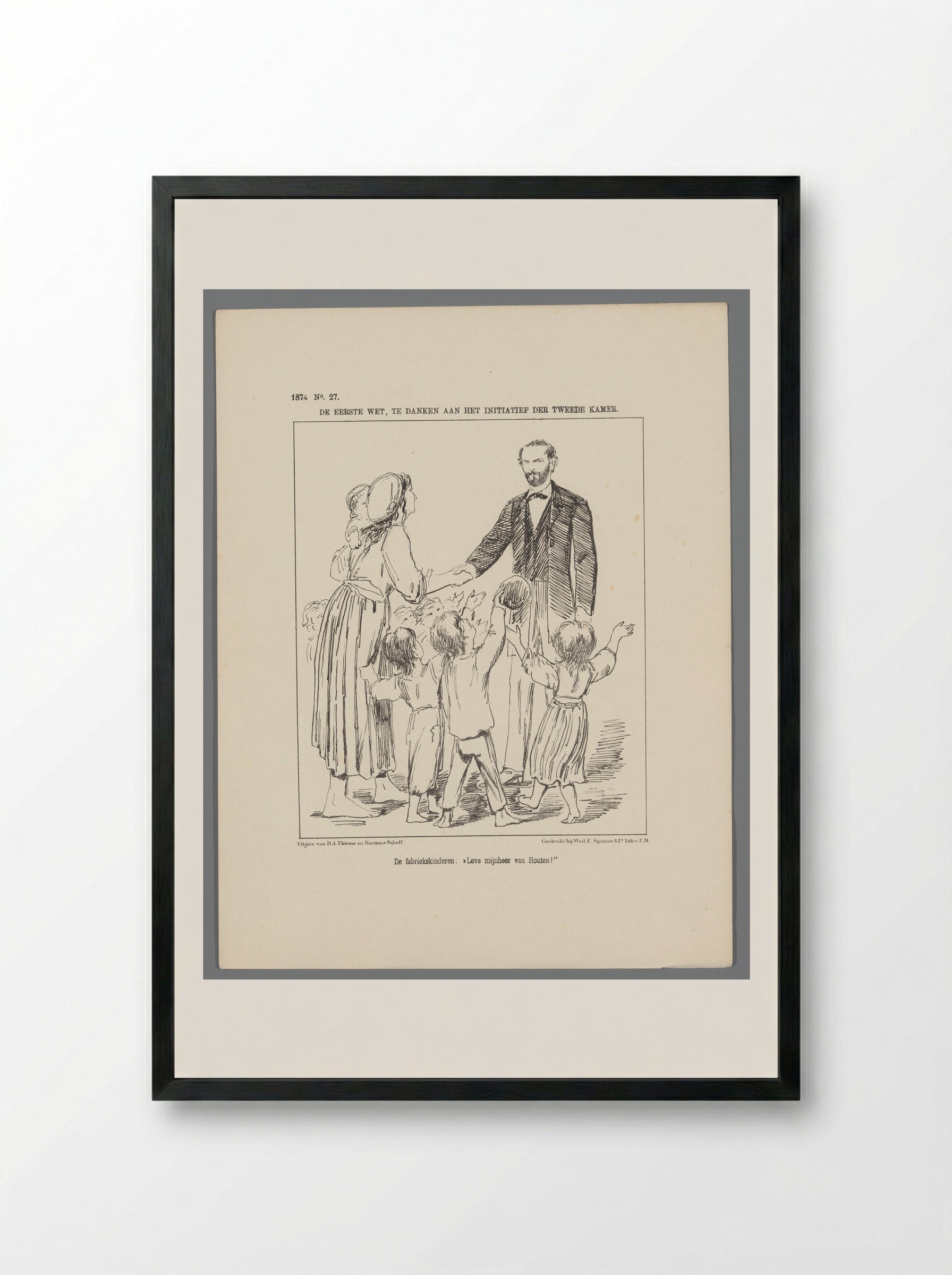 De fabriekskinderen: "Leve mijnheer van Houten" - Johan Michaël Schmidt Crans - Framed Print Black