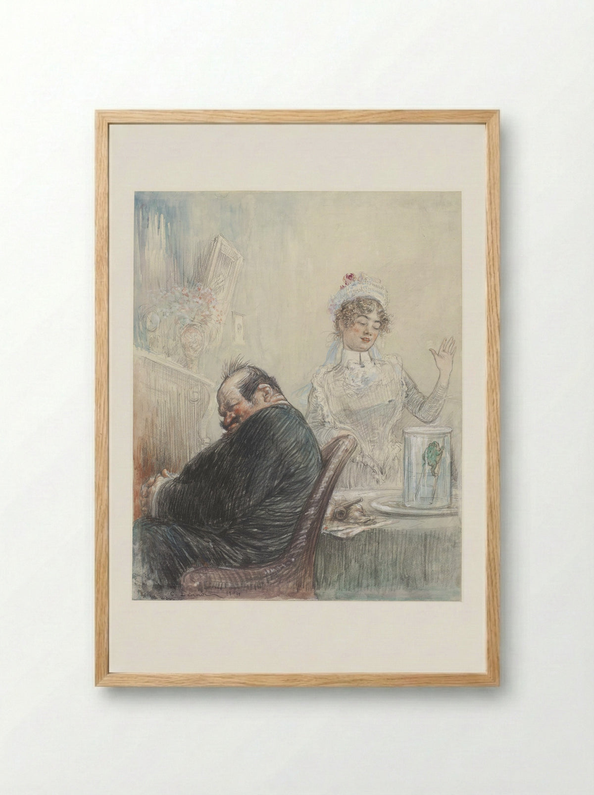 De grijsaard en de kikker - Charles Lucien Léandre - Framed Print Wood