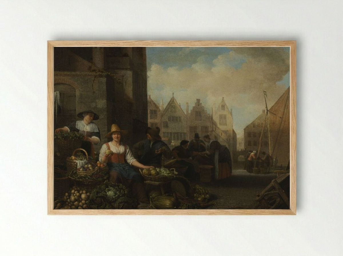 De groentemarkt - Hendrick Martensz Sorgh - Framed Print Wood