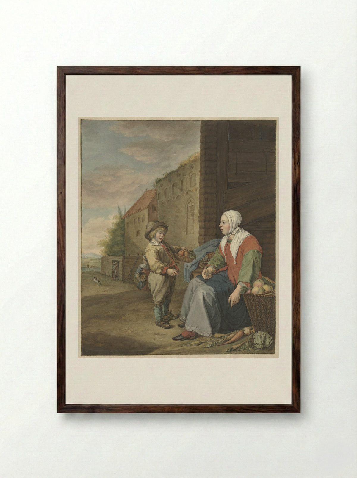 De groentevrouw - Benjamin Wolff - Framed Print Dark Wood
