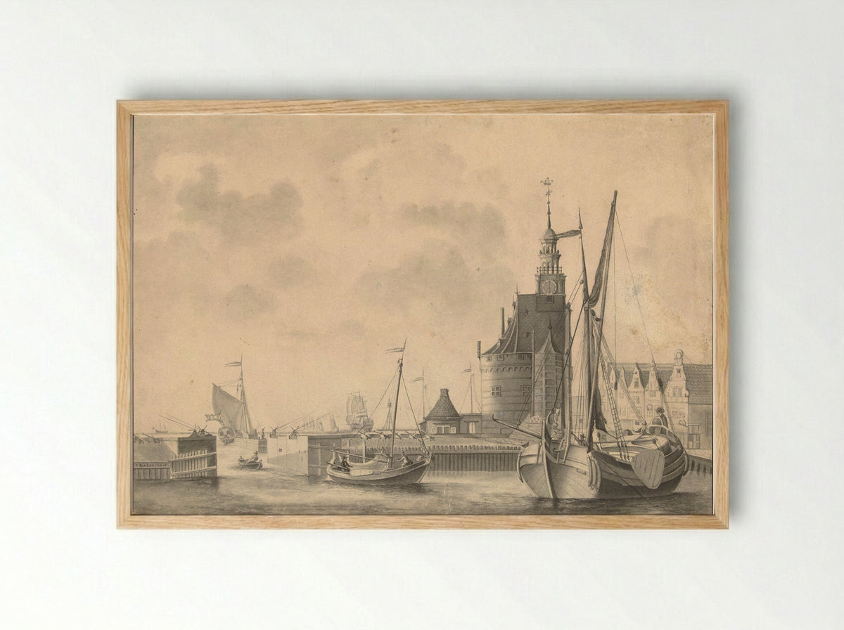 De haven te Hoorn - Johan Antonie Kaldenbach - Framed Print Wood