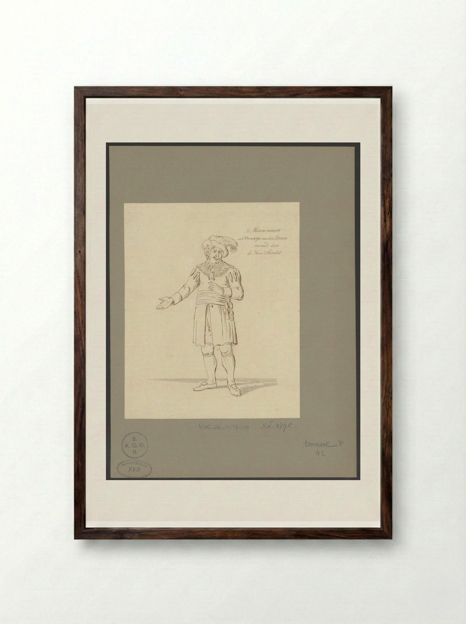 De heer Sardet in de rol van Minnewaart - Johannes Jelgerhuis - Framed Print Dark Wood