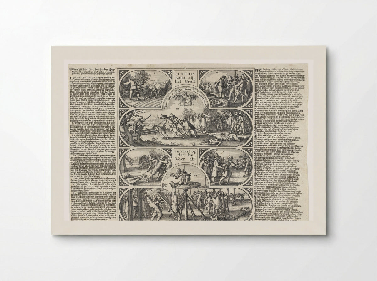 De herontdekking van de gestolen en begraven lichamen van Slatius, Coornwinder en Gerritsz - Claes Jansz. Visscher (II) - Poster