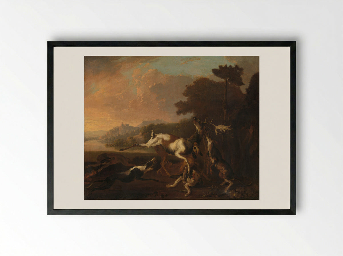De hertenjacht - Abraham Daniëlsz. Hondius - Framed Print Black