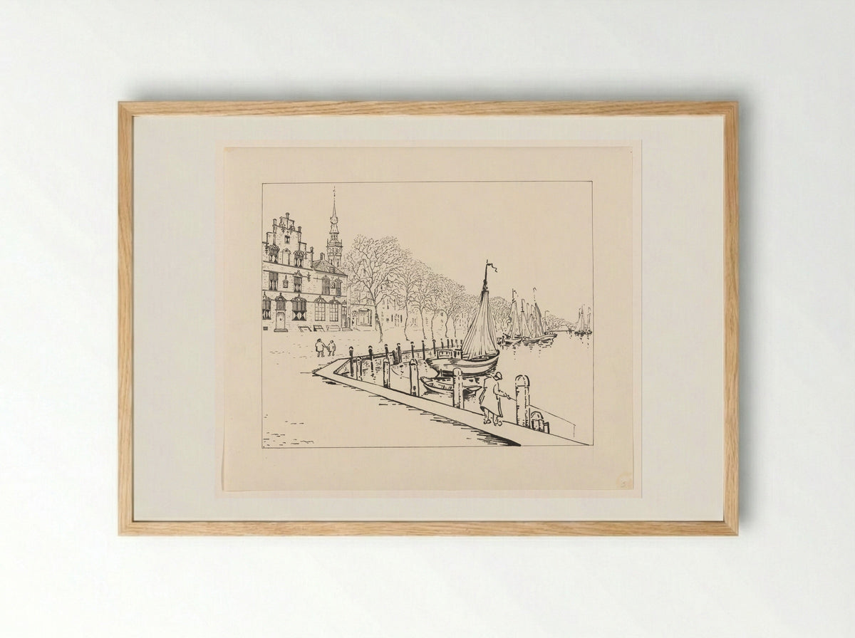 De huizen 't Lammetje of Het Schotse Huis en De gulden Struijs aan de kade te Veere - Johannes Frederik Engelbert ten Klooster - Framed Print Wood