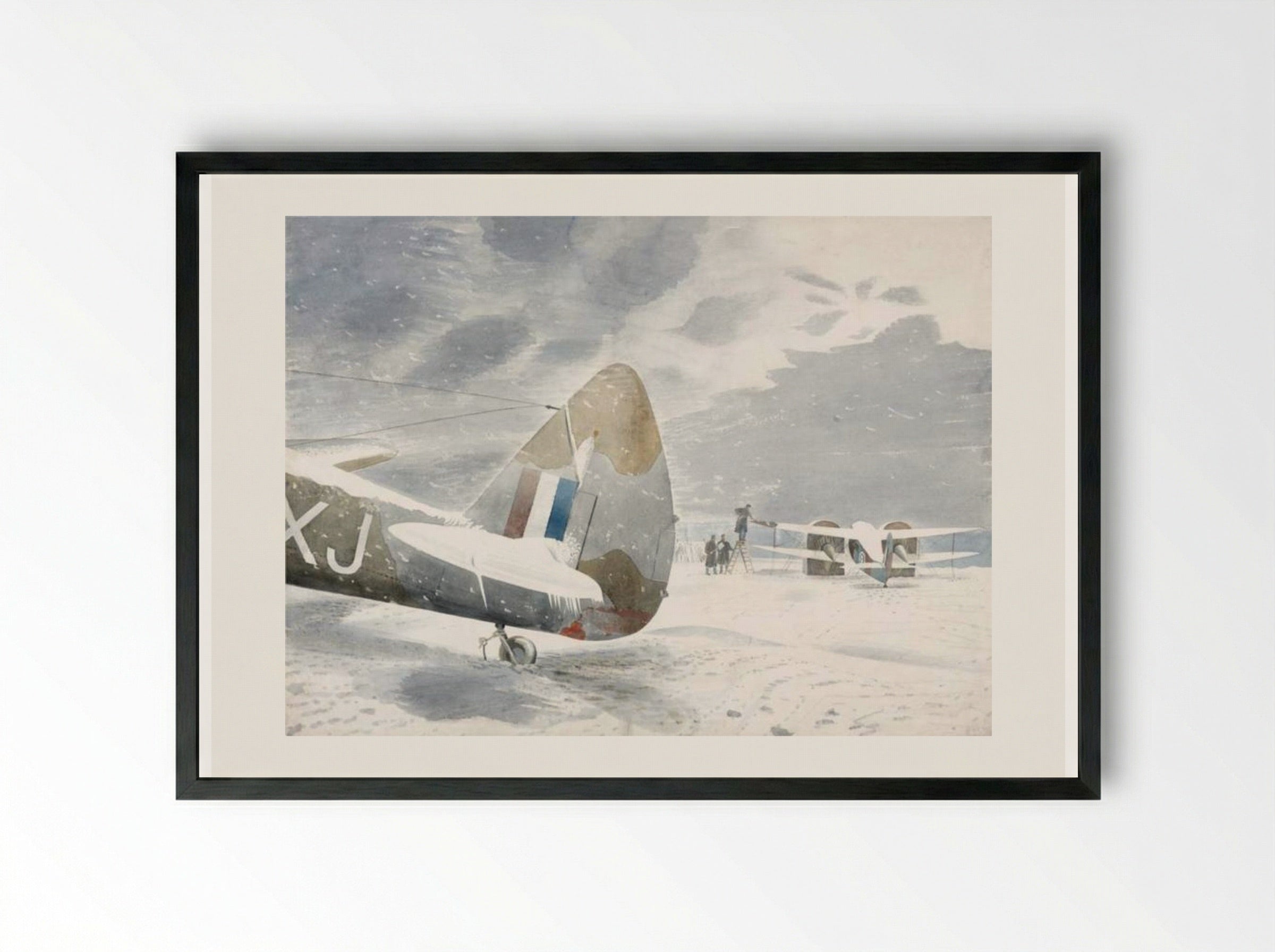 De-icing Aircraft - Eric Ravilious - Framed Print Black