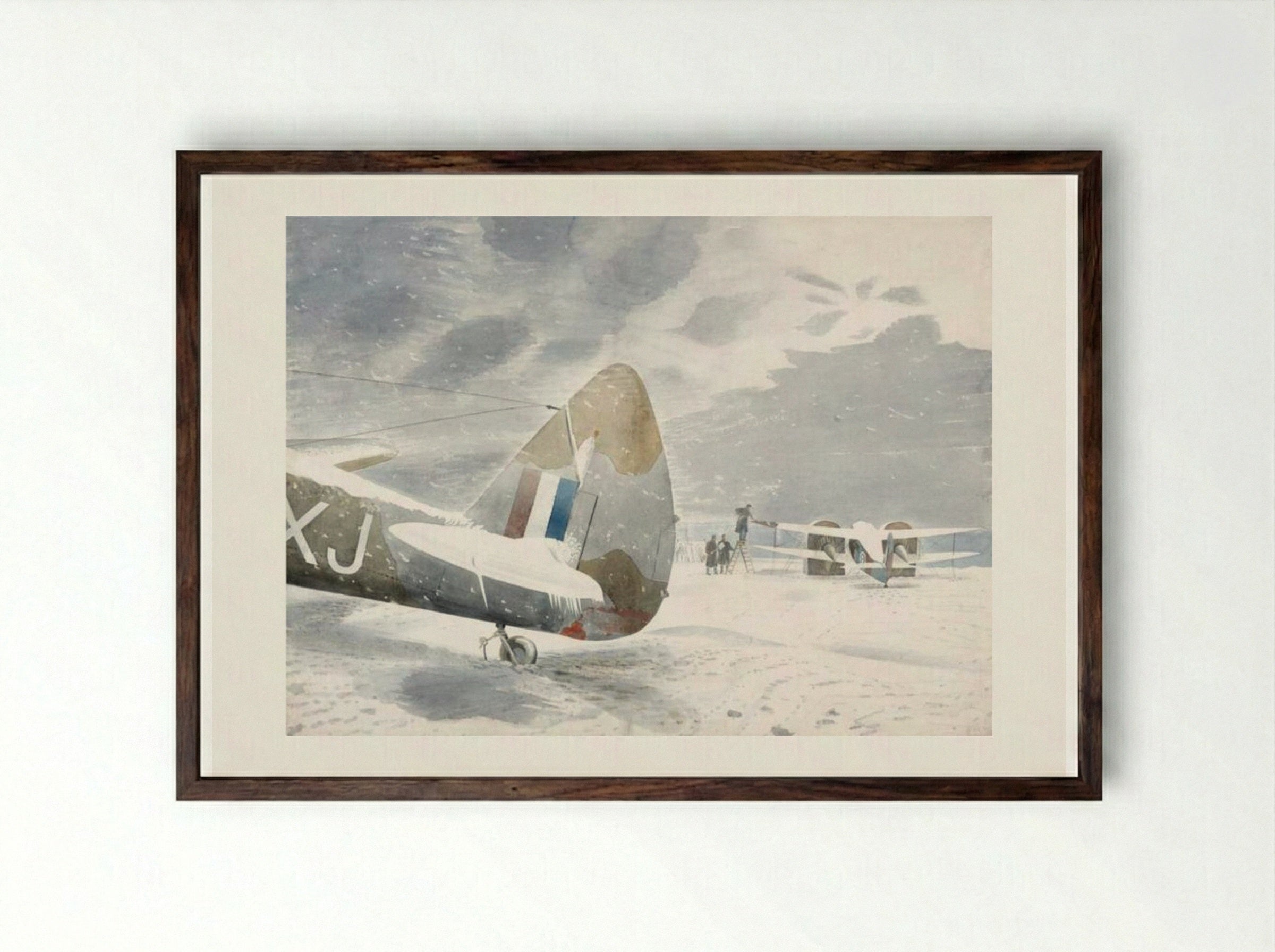 De-icing Aircraft - Eric Ravilious - Framed Print Dark Wood