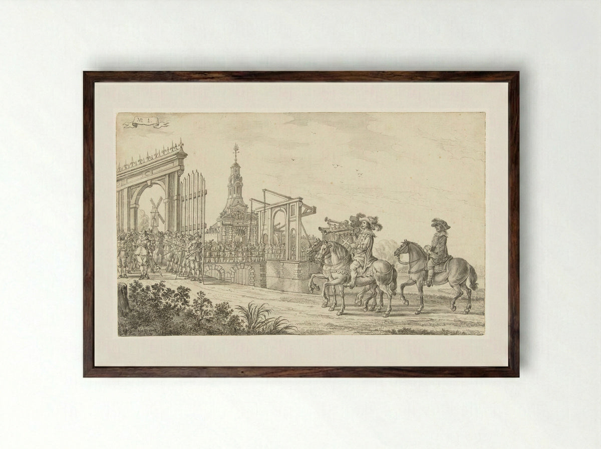 De intocht van Maria de' Medici te Amsterdam in 1638 (plaat 1) - Jan Martens de Jonge - Framed Print Dark Wood