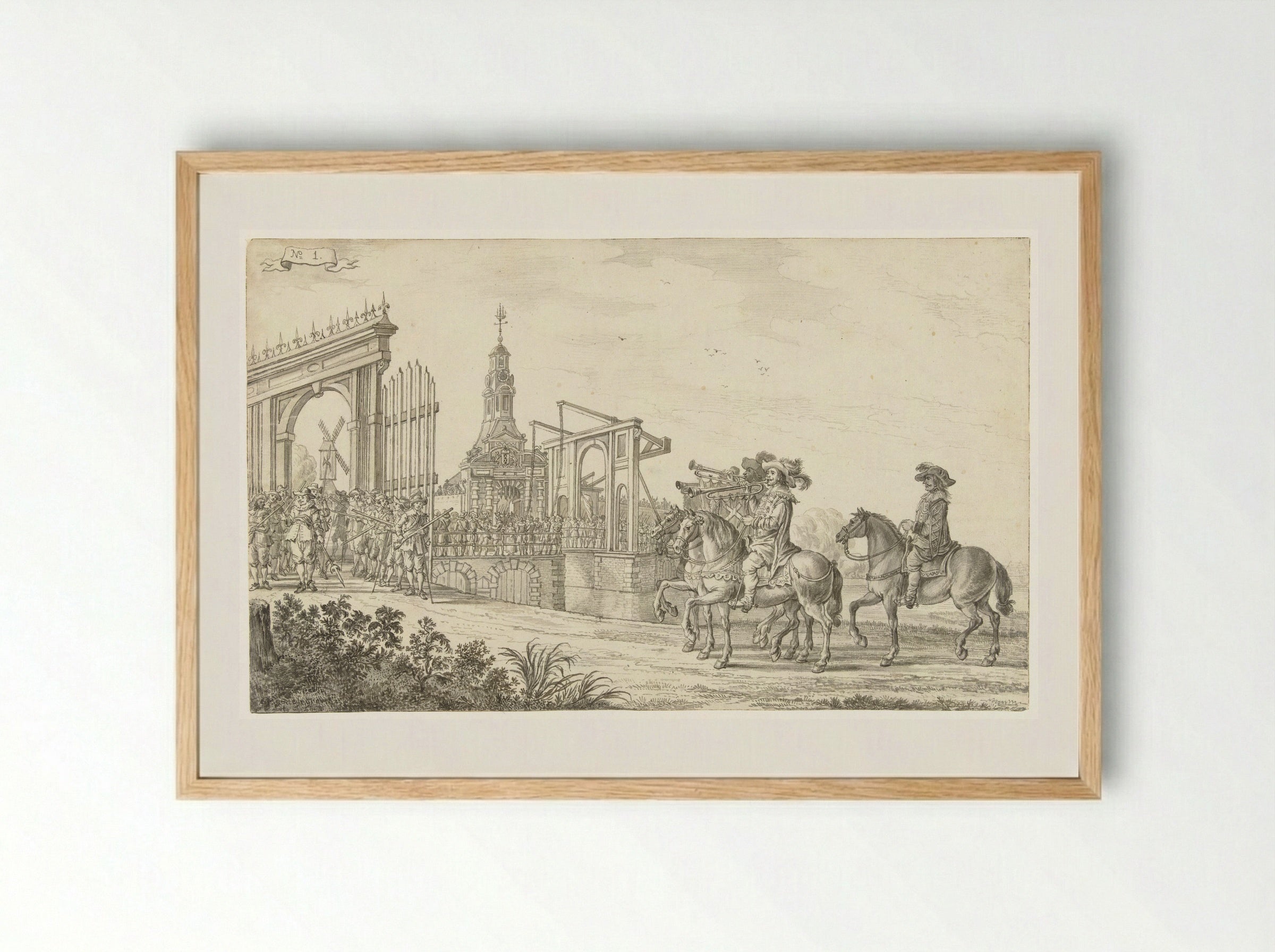 De intocht van Maria de' Medici te Amsterdam in 1638 (plaat 1) - Jan Martens de Jonge - Framed Print Wood