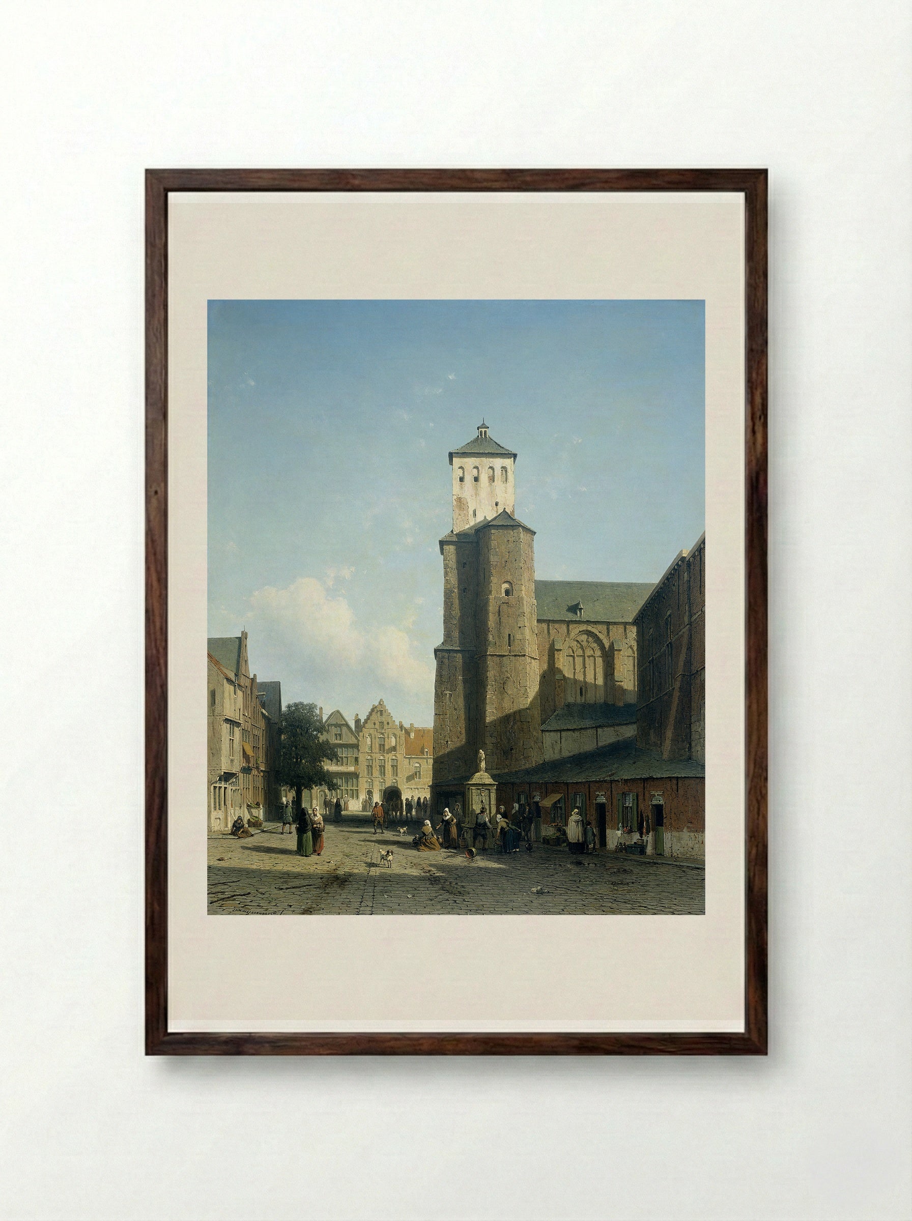 De kerk van St Denis te Luik - Jan Weissenbruch - Framed Print Dark Wood