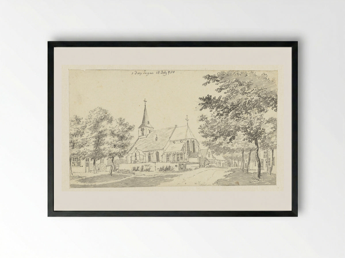 De kerk van het dorp Ingen - Jan de Beijer - Framed Print Black