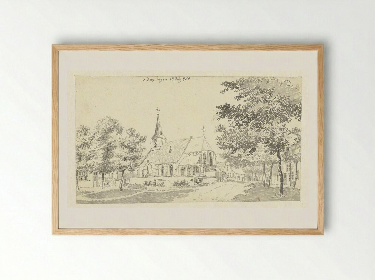 De kerk van het dorp Ingen - Jan de Beijer - Framed Print Wood
