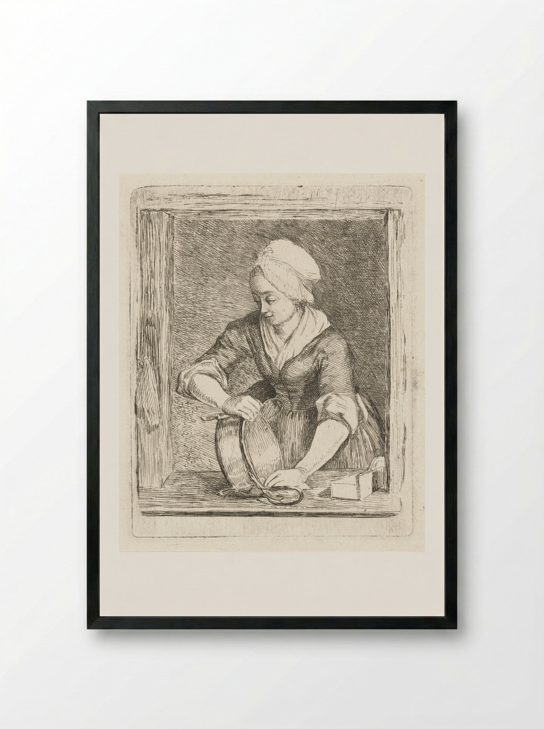 De ketelschuurster (The Kettle Scourer) - Louis Bernard Coclers - Framed Print Black