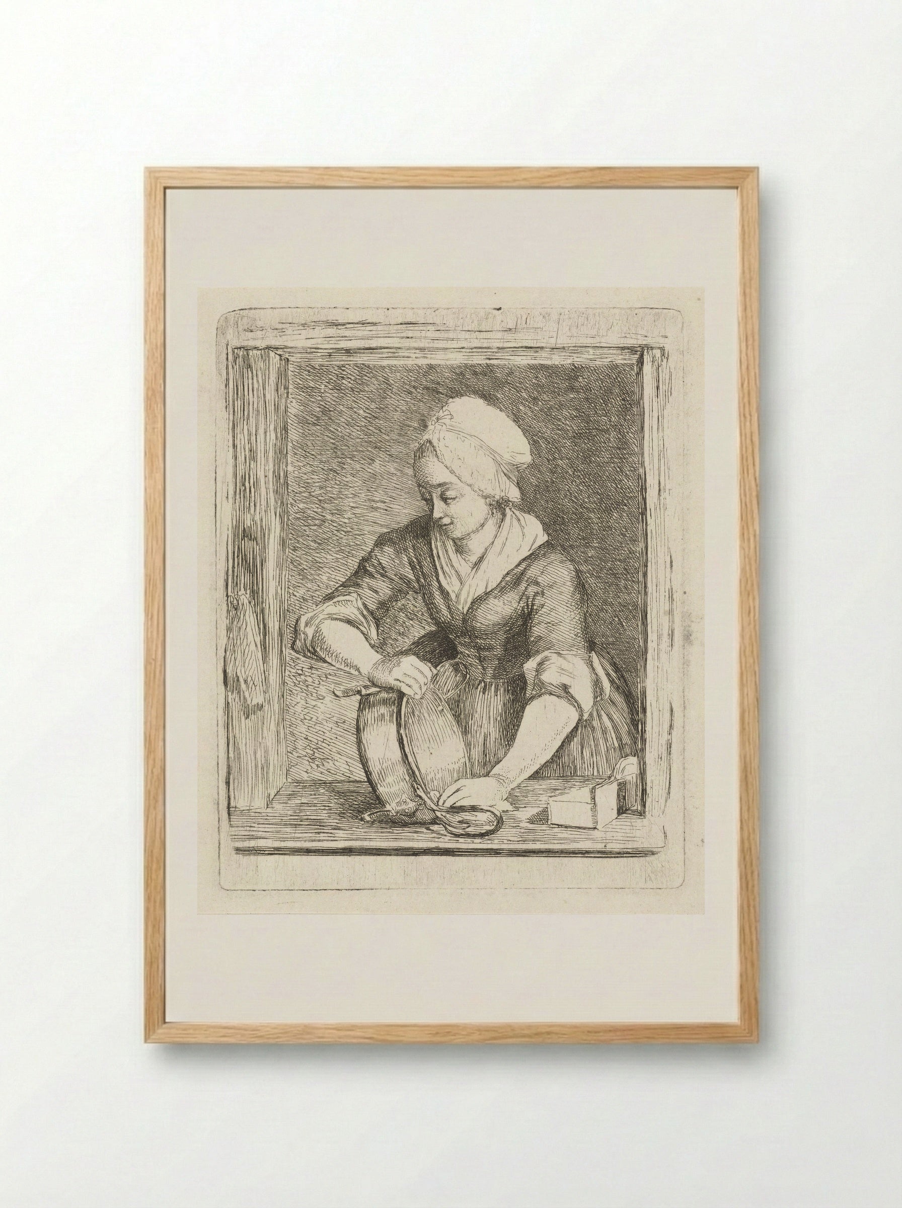 De ketelschuurster (The Kettle Scourer) - Louis Bernard Coclers - Framed Print Wood