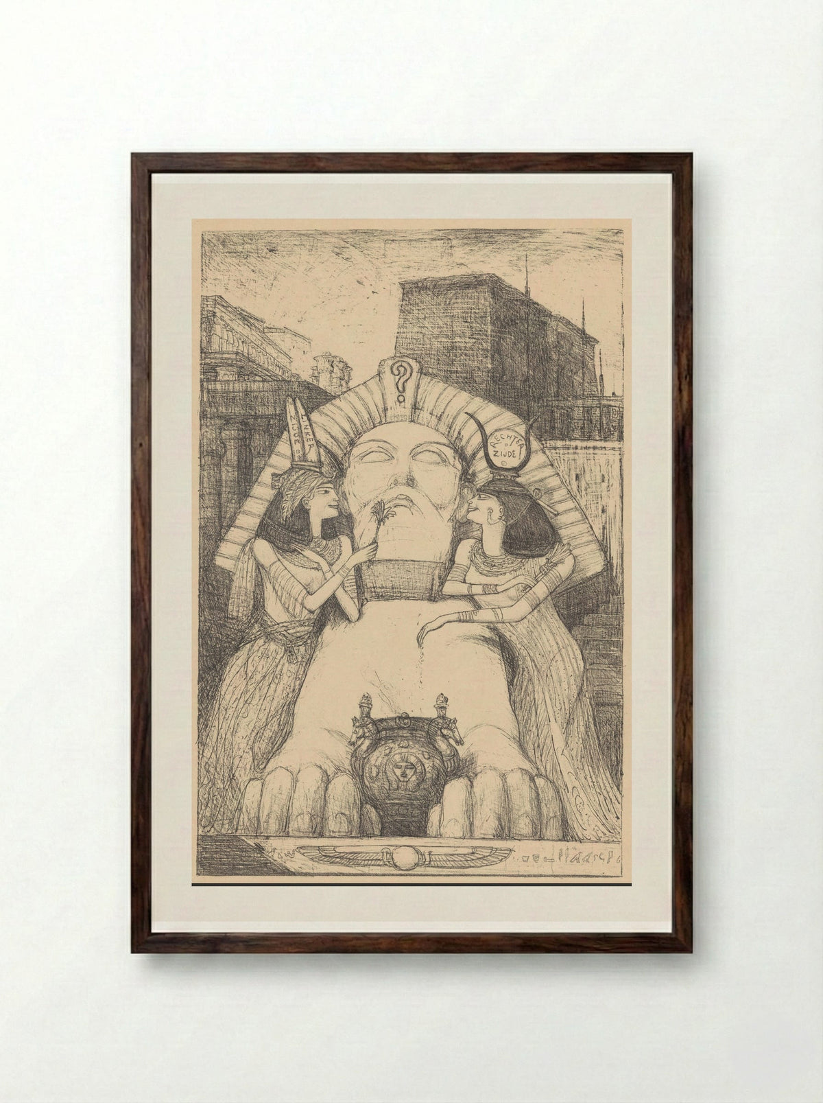 De kiesrecht-sfinx en de verleidsters - Marius Bauer - Framed Print Dark Wood