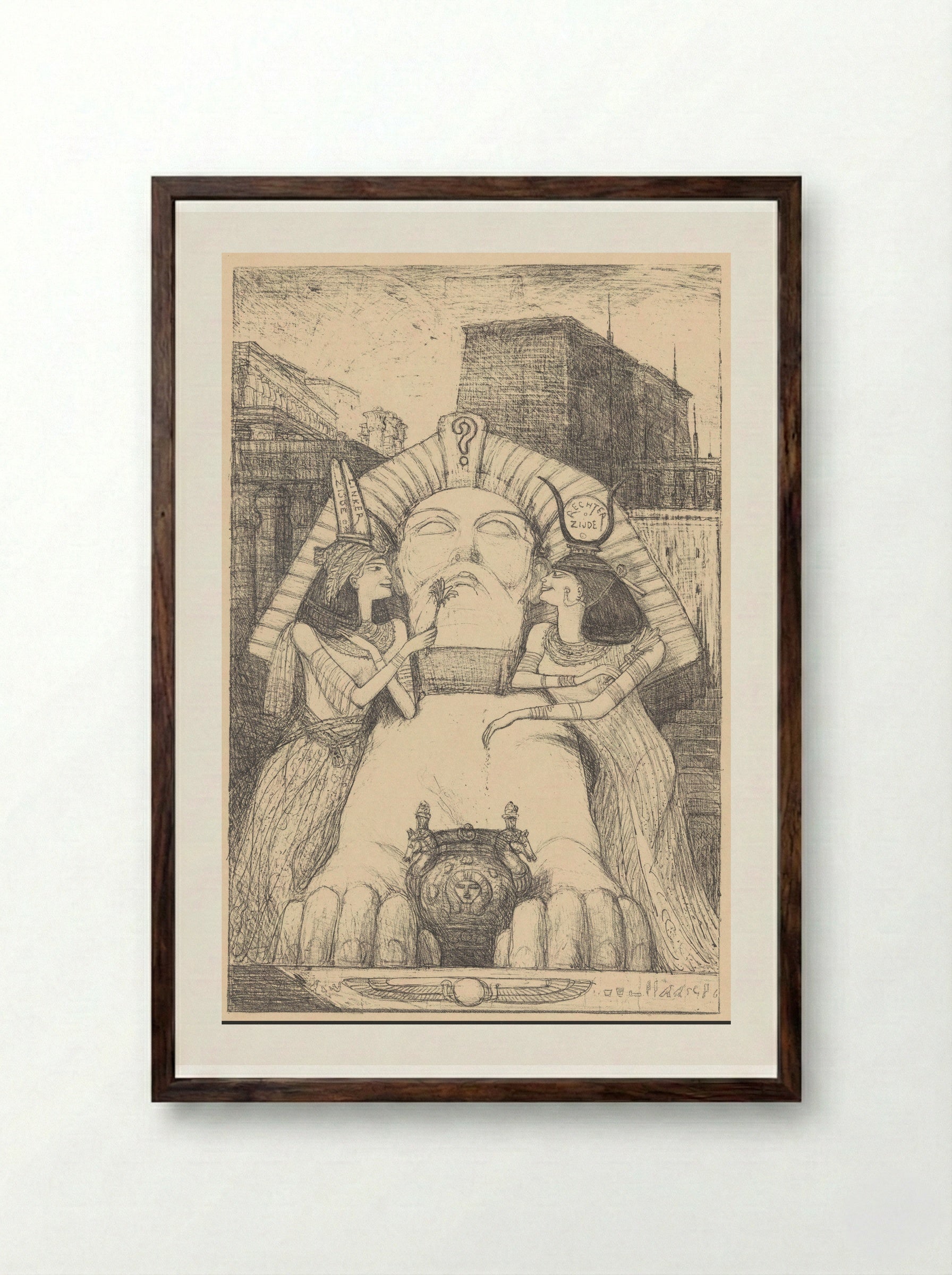 De kiesrecht-sfinx en de verleidsters - Marius Bauer - Framed Print Dark Wood