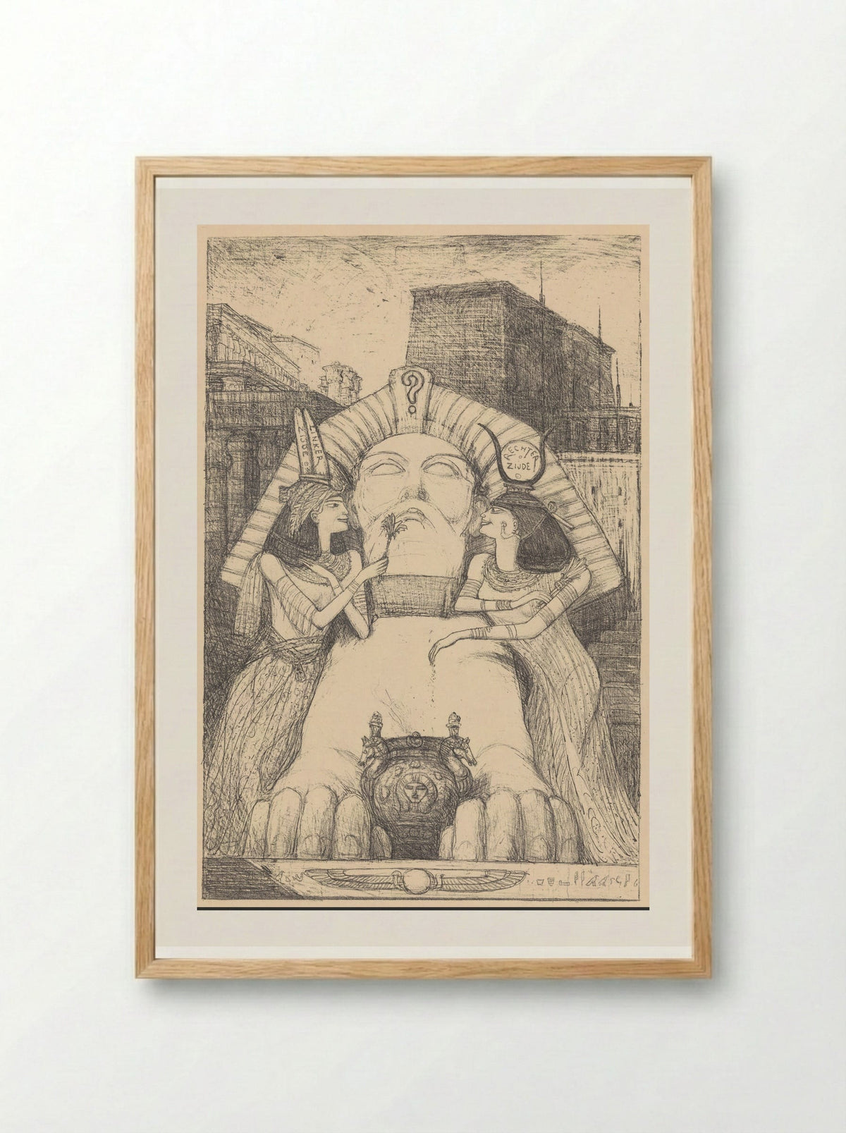 De kiesrecht-sfinx en de verleidsters - Marius Bauer - Framed Print Wood