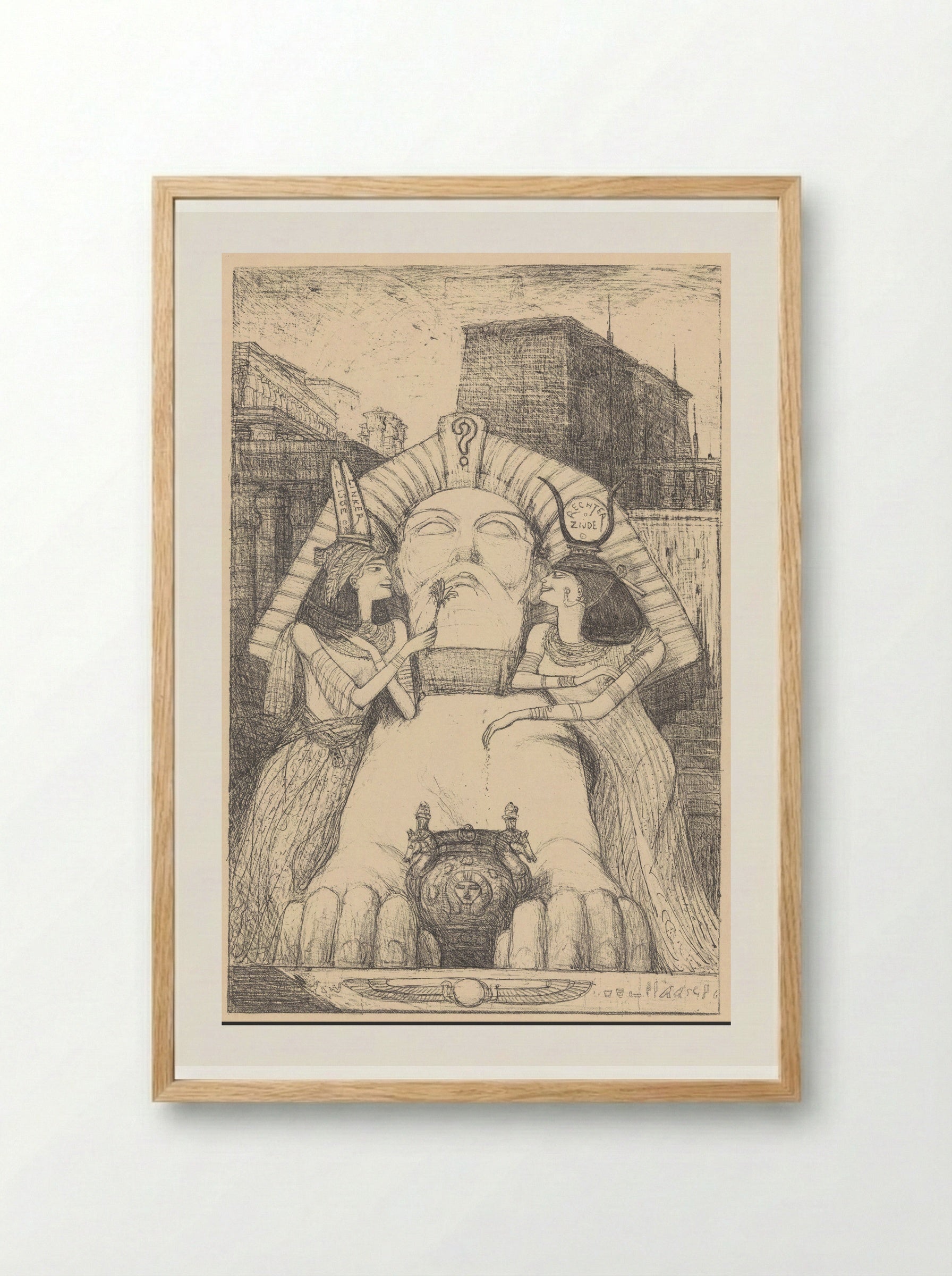 De kiesrecht-sfinx en de verleidsters - Marius Bauer - Framed Print Wood