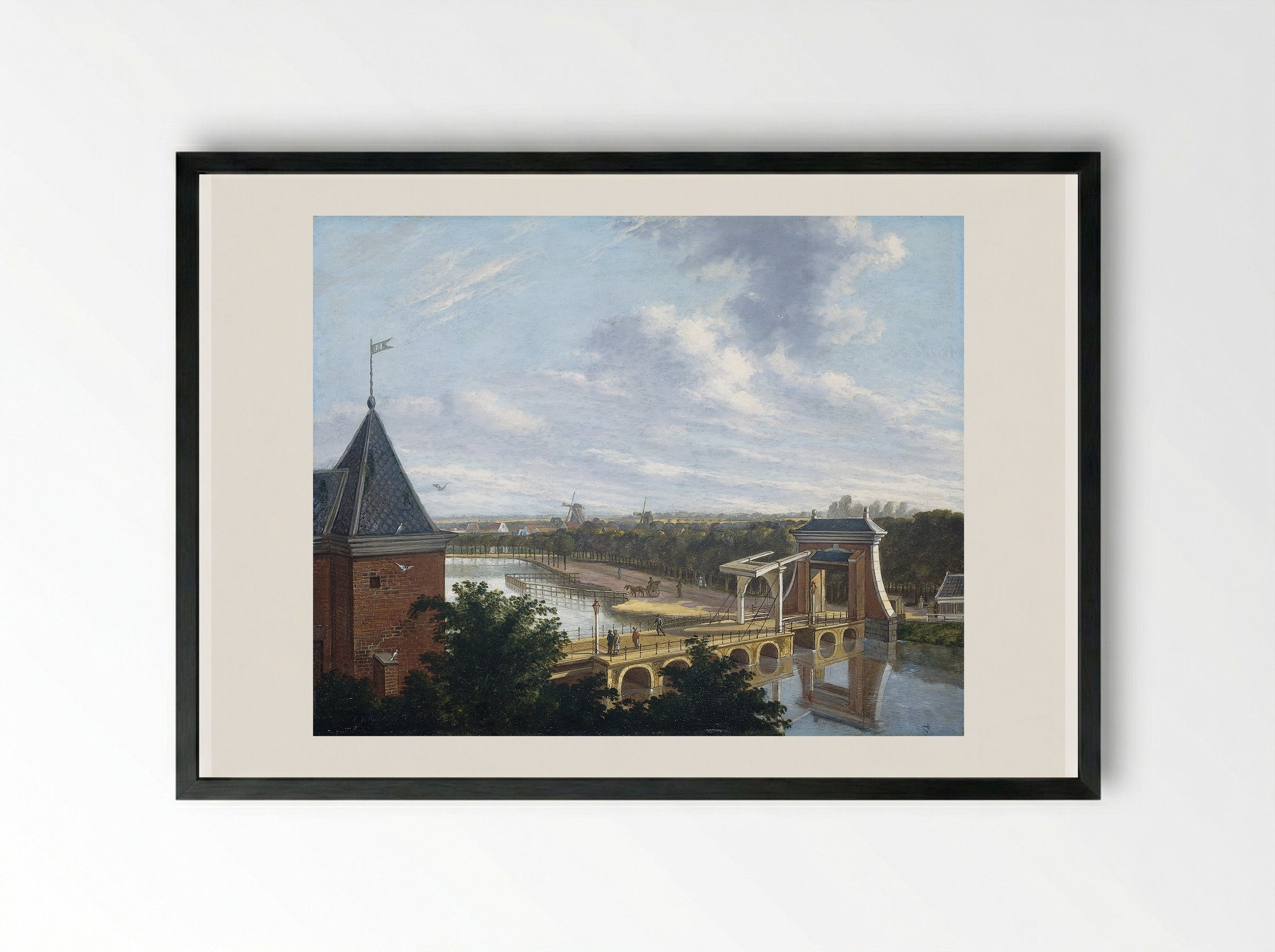 De kleine vismarkt op de hoek van de Brouwersgracht en het Singel te Amsterdam - Johannes Jelgerhuis - Framed Print Black