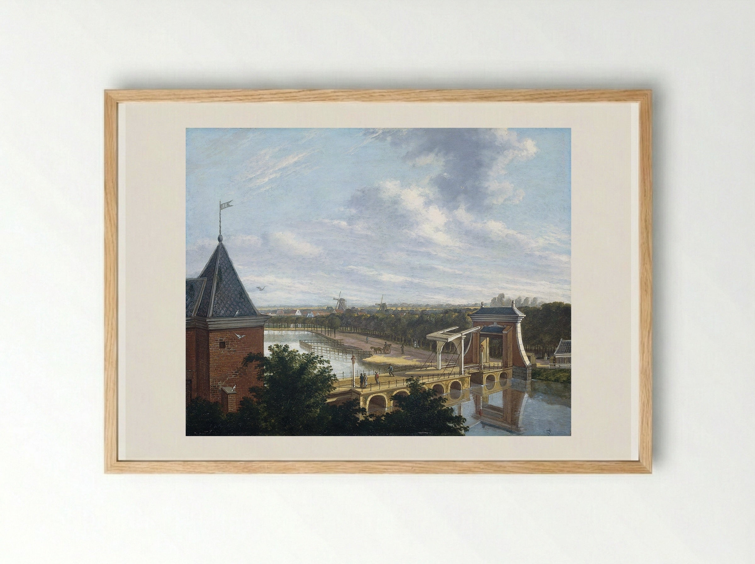 De kleine vismarkt op de hoek van de Brouwersgracht en het Singel te Amsterdam - Johannes Jelgerhuis - Framed Print Wood