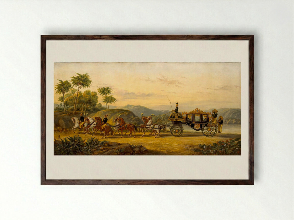 De koets van Mangkoe Nagoro IV - Pieter Alardus Haaxman - Framed Print Dark Wood