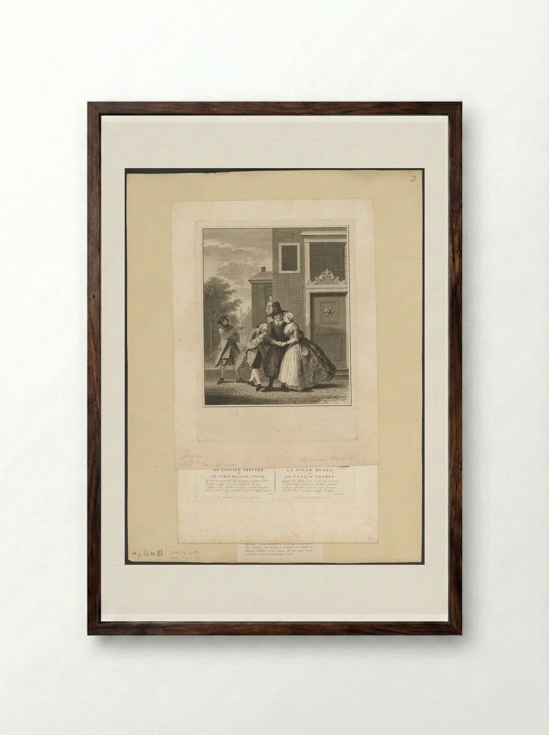 De listige vrijster of de verschalkte voogd - Pieter Tanjé - Framed Print Dark Wood