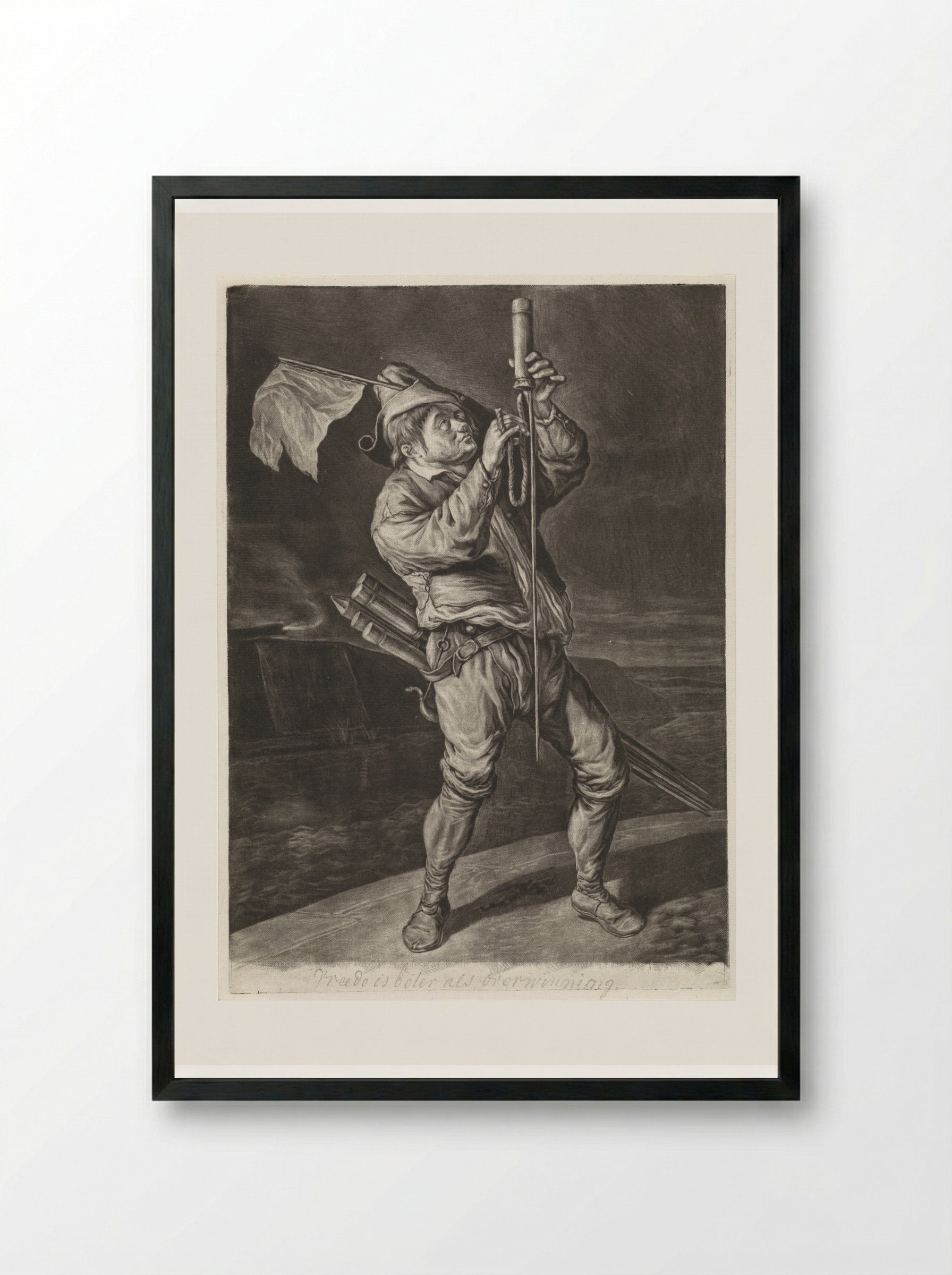 De man met de vuurpijl - Cornelis Dusart - Framed Print Black