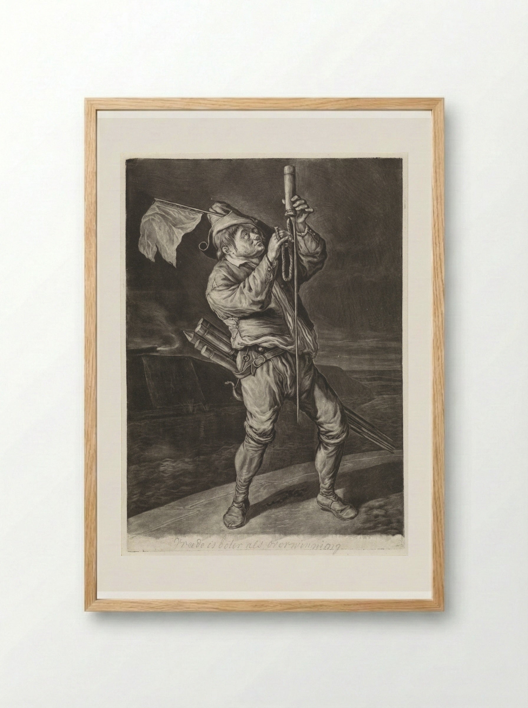 De man met de vuurpijl - Cornelis Dusart - Framed Print Wood