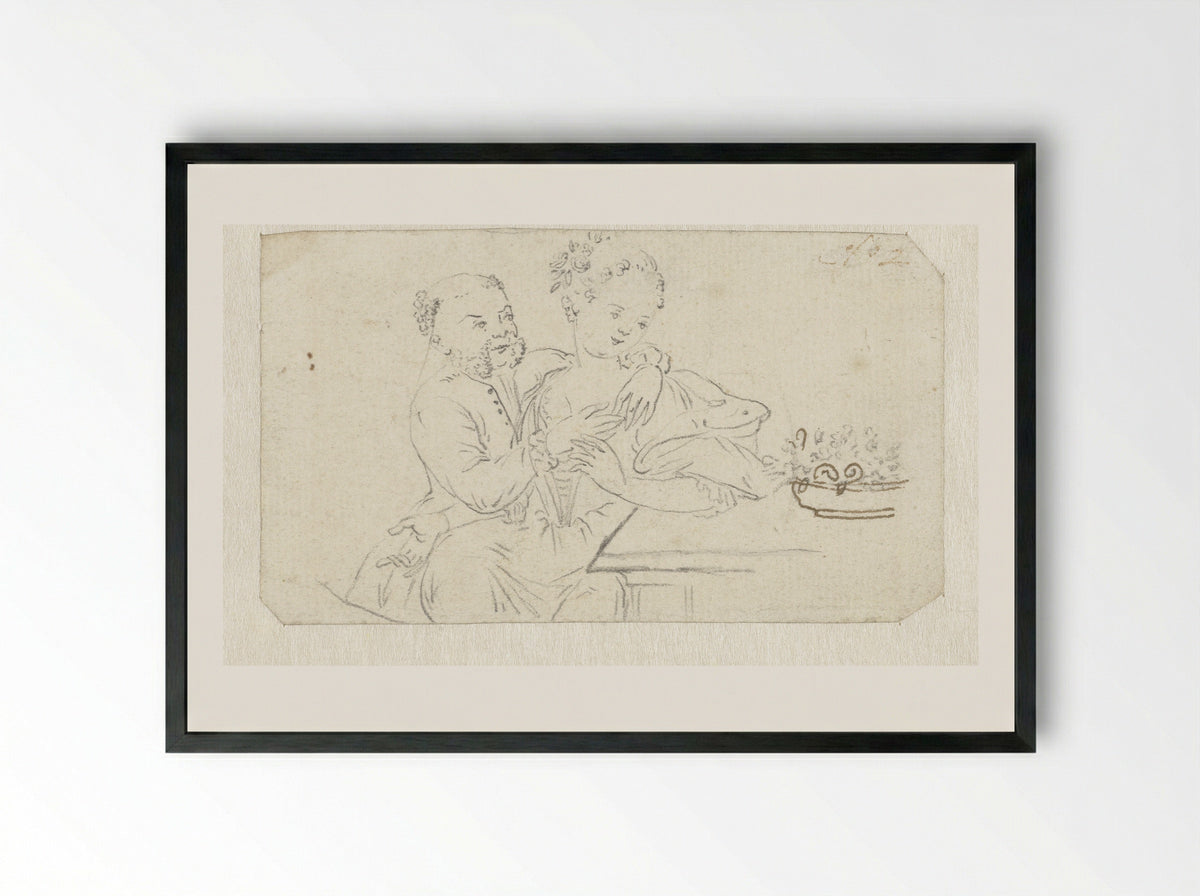 De ongelijke liefde: jonge vrouw met een oude man - Dirk van der Burg - Framed Print Black
