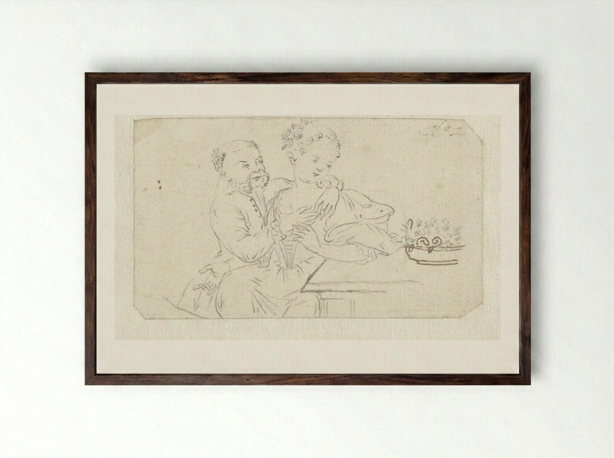 De ongelijke liefde: jonge vrouw met een oude man - Dirk van der Burg - Framed Print Dark Wood