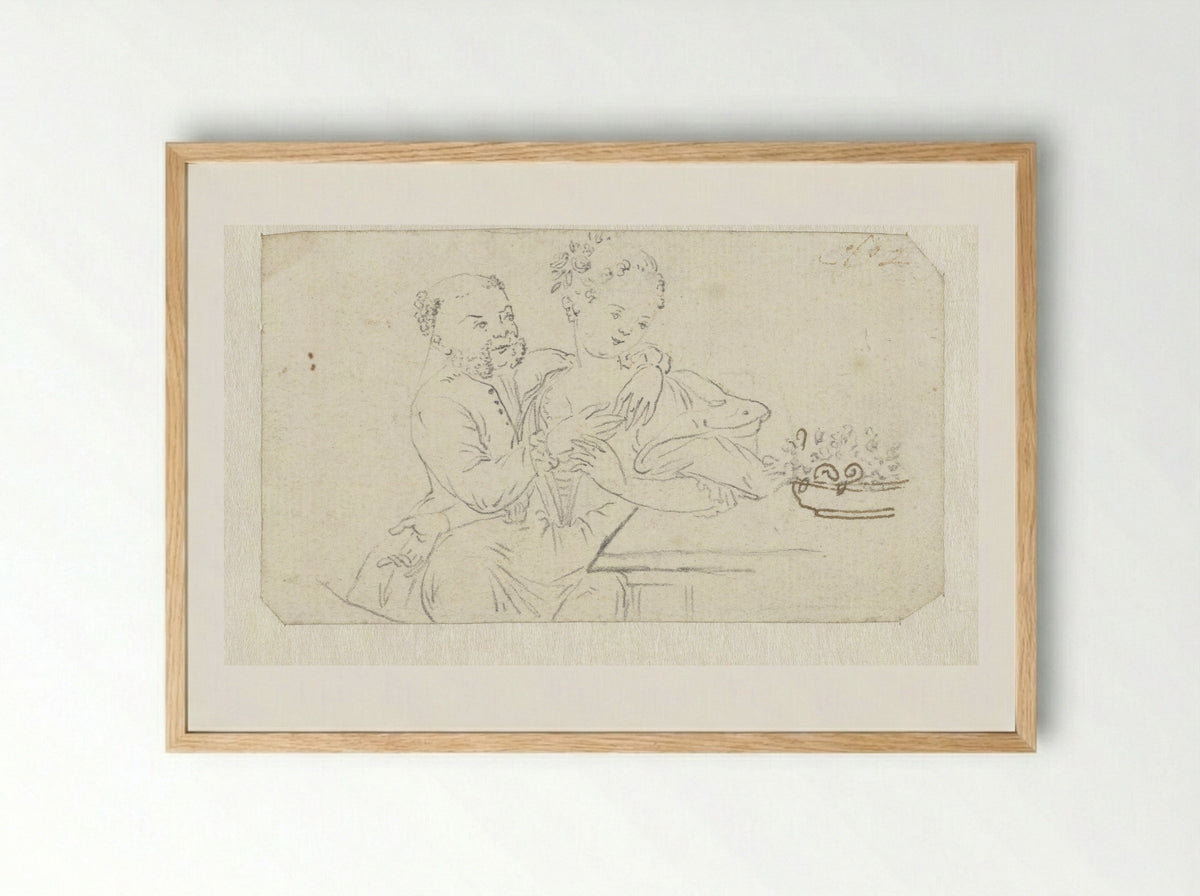 De ongelijke liefde: jonge vrouw met een oude man - Dirk van der Burg - Framed Print Wood