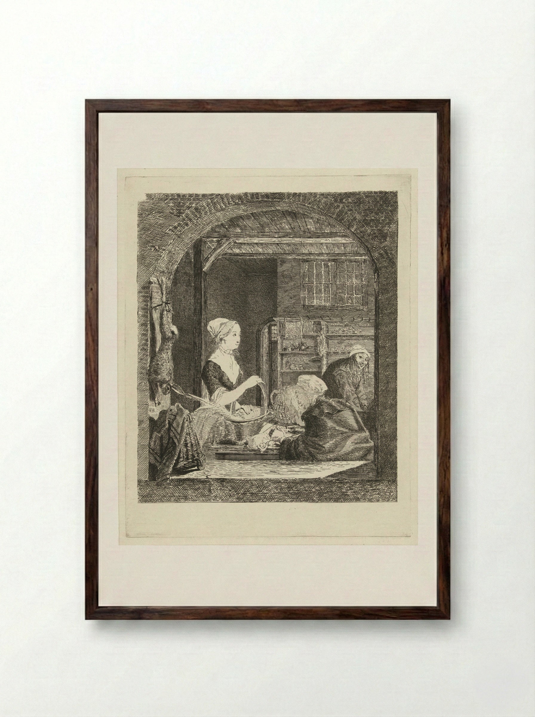 De poelierster (The Poulterer) - Louis Bernard Coclers - Framed Print Dark Wood