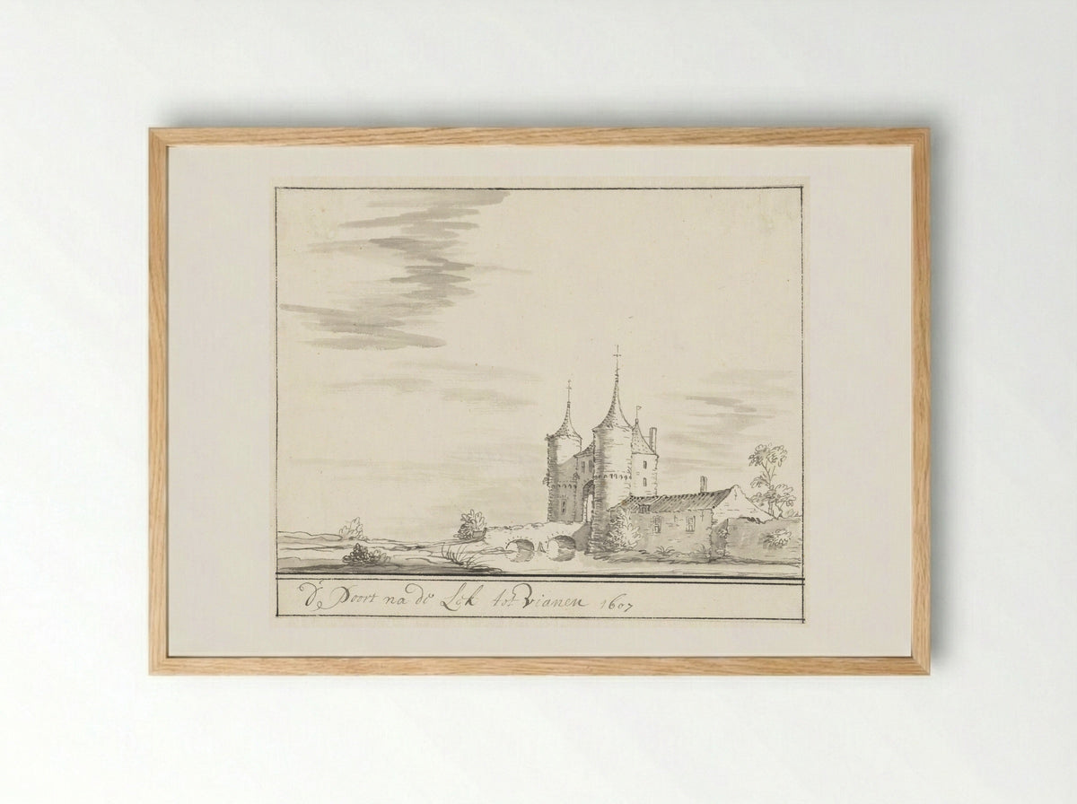 De poort aan de Lek te Vianen in 1607 - Jacobus Stellingwerff - Framed Print Wood