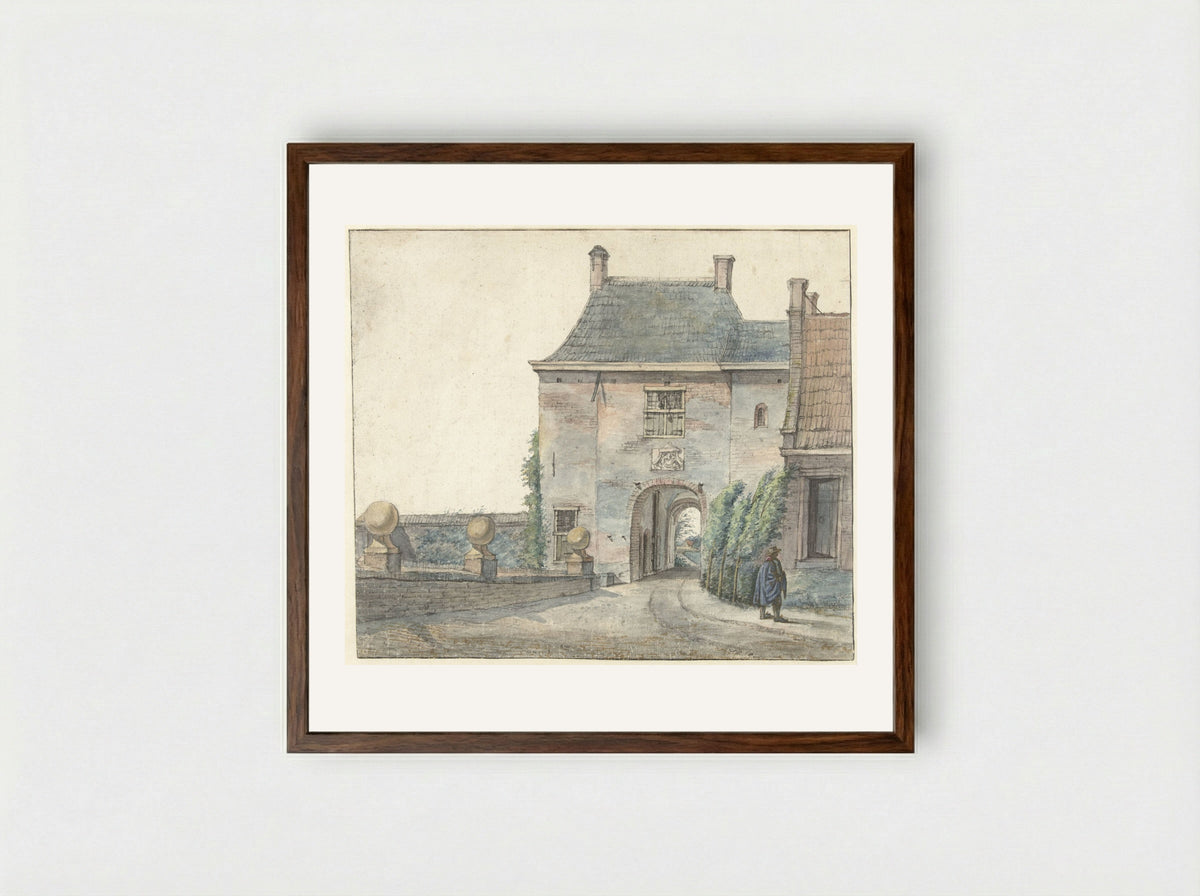 De poort van het kasteel van Heemstede - Gerrit Lamberts - Framed Print Dark Wood